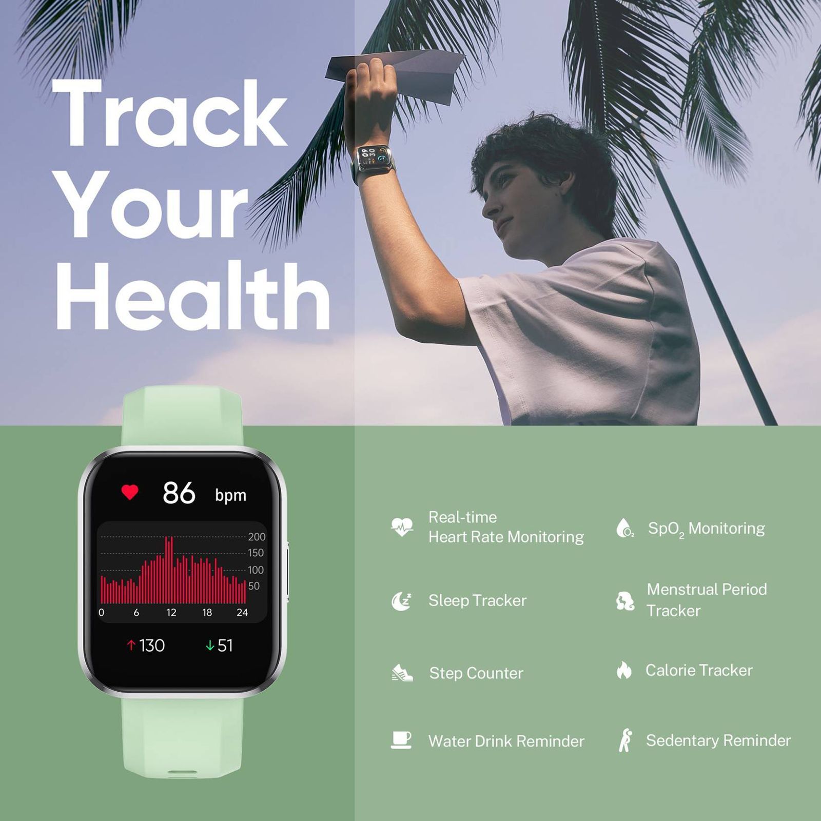 DIZO D Talk DW32051 Smartwatch with Bluetooth Calling (45.7mm Display, Water Resistant, Light Green Strap)_11