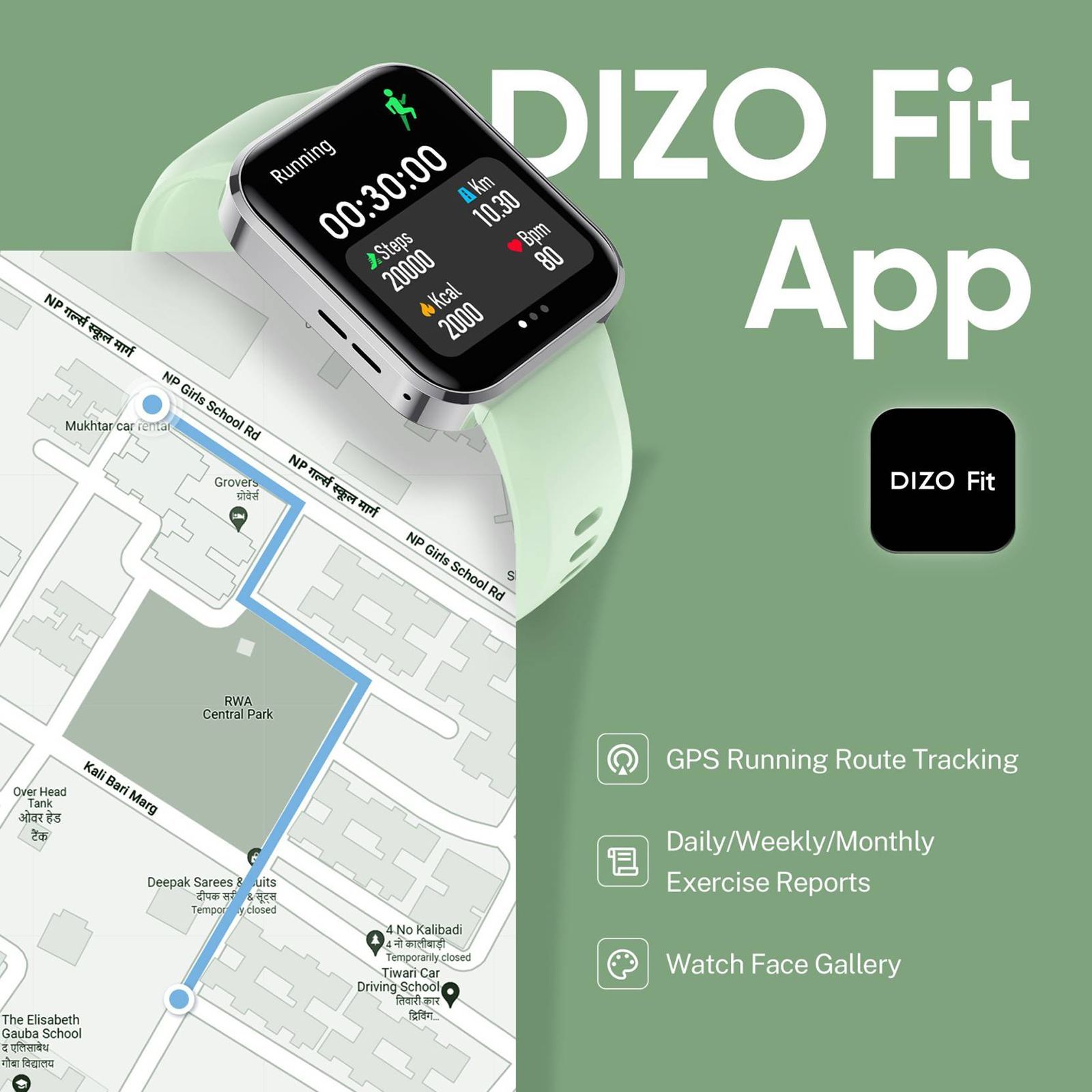DIZO D Talk DW32051 Smartwatch with Bluetooth Calling (45.7mm Display, Water Resistant, Light Green Strap)_12