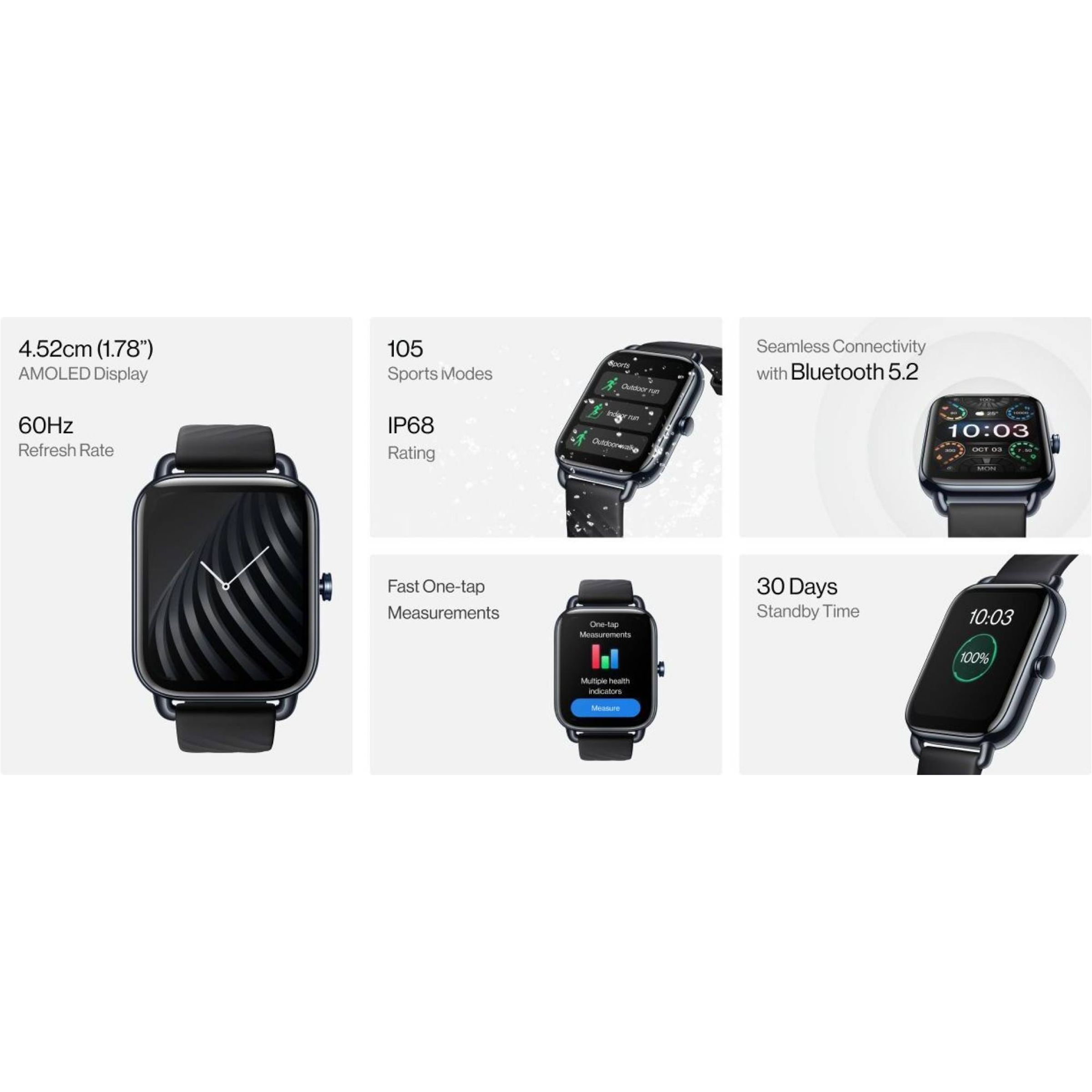 OnePlus Nord Smartwatch with Activity Tracker (45mm AMOLED Display, IP68 Water Resistant, Deep Blue Strap)_6