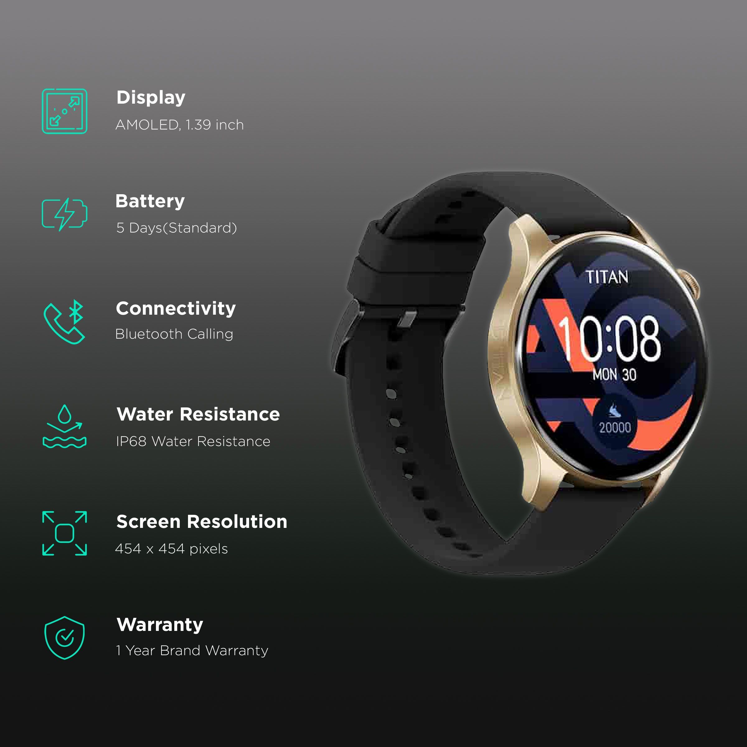 TITAN Talk Smartwatch with Bluetooth Calling (35.3mm AMOLED Display, IP68 Water Resistant, Black Strap)_2