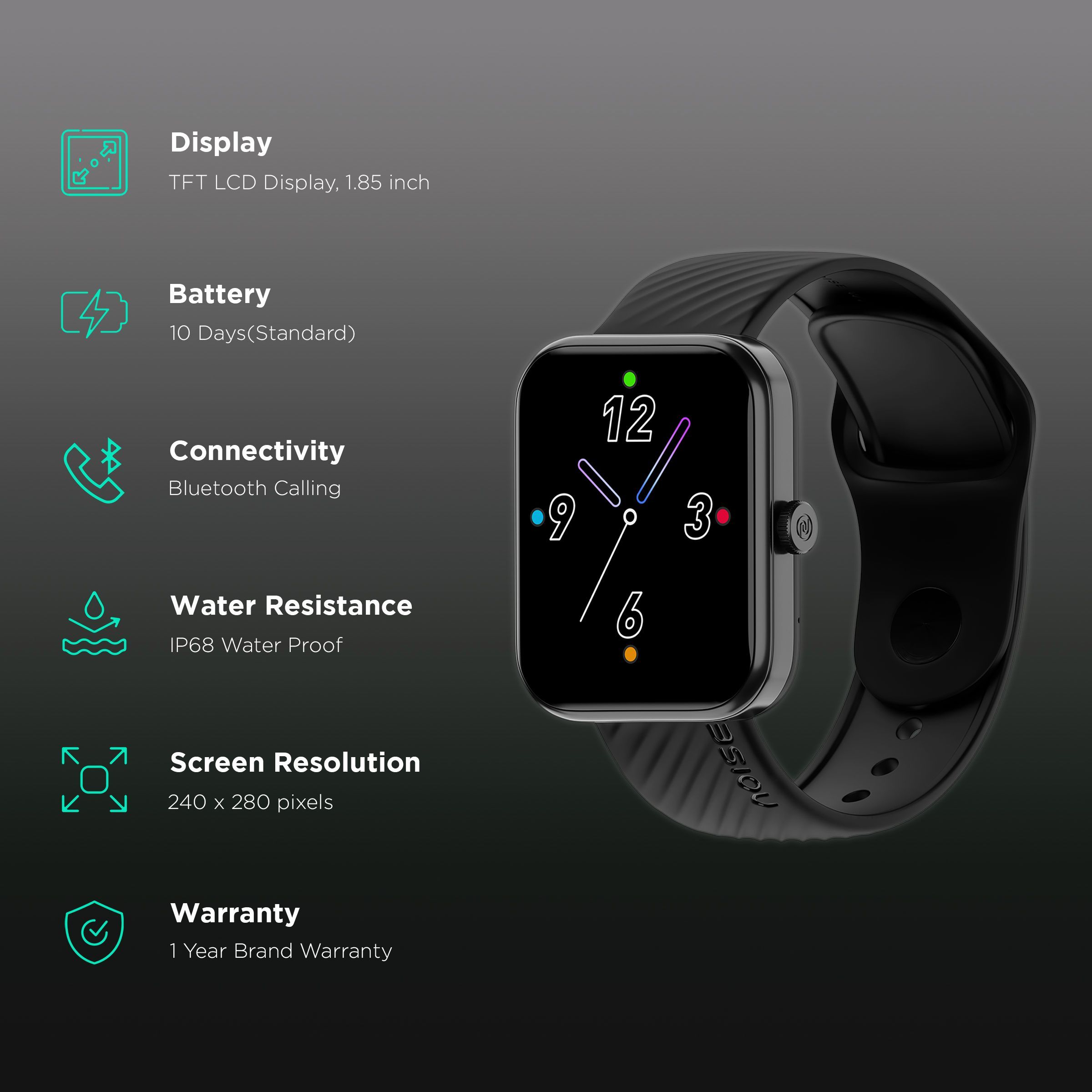 noise ColorFit Victor Smartwatch with Bluetooth Calling (46.9mm TFT LCD Display, IP68 Water Resistant, Jet Black Strap)_2