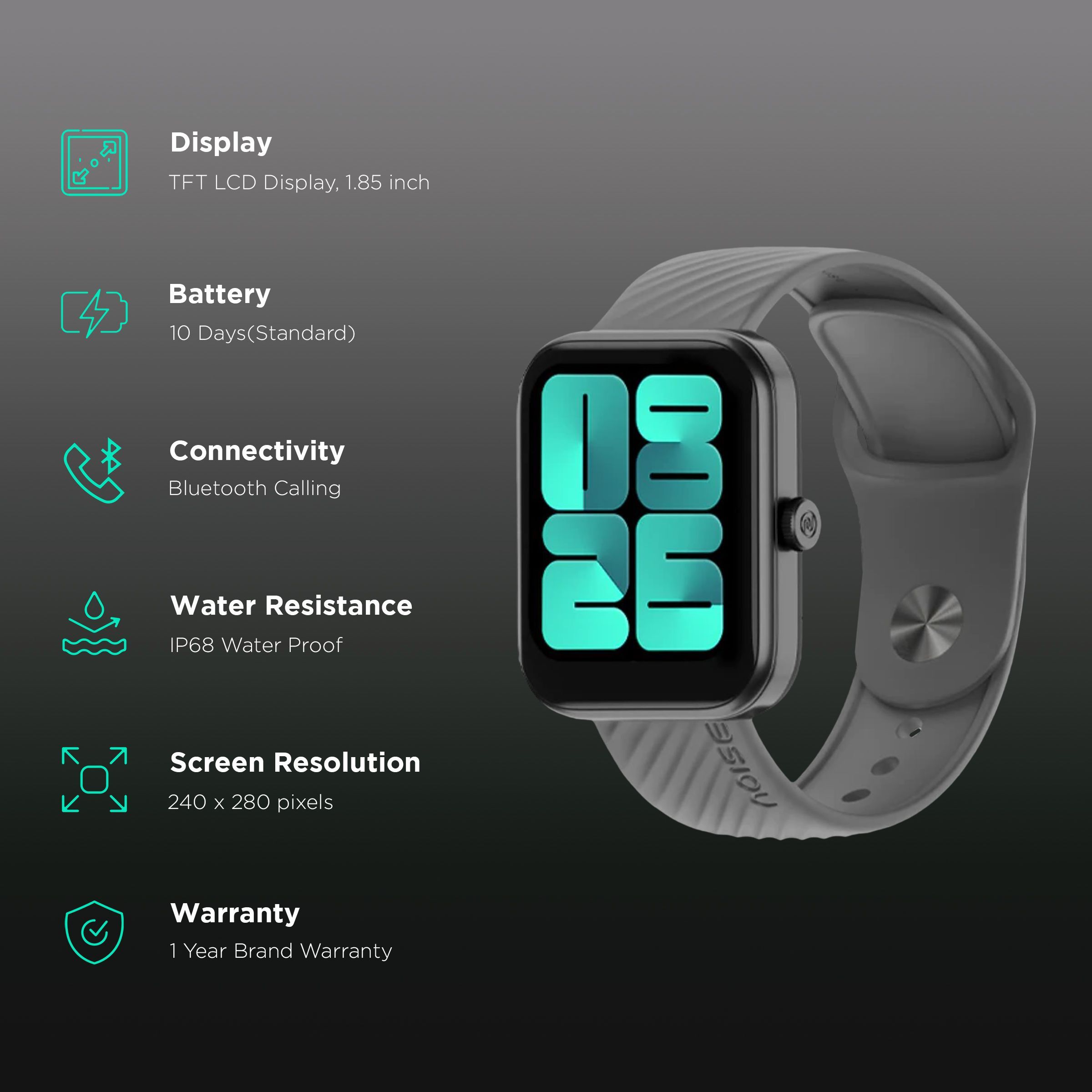 noise ColorFit Victor Smartwatch with Bluetooth Calling (46.9mm TFT LCD Display, IP68 Waterproof, Grey Strap)_2