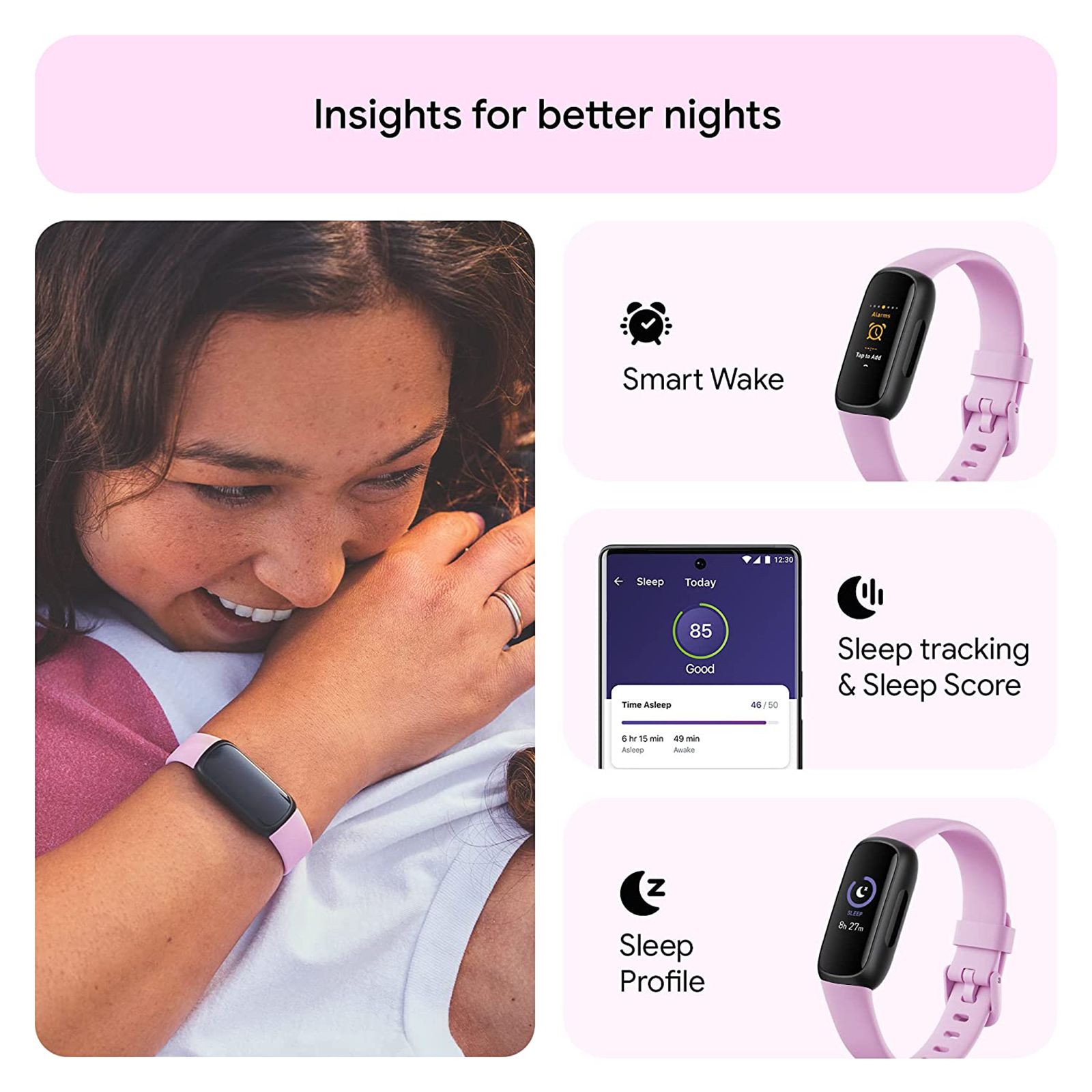 fitbit Inspire 3 Fitness Tracker with Stress Management (0.74 Inch Always-On AMOLED Display, Water Resistant, Lilac Bliss Strap)_9