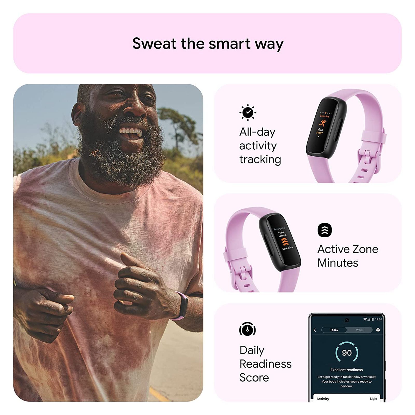 fitbit Inspire 3 Fitness Tracker with Stress Management (0.74 Inch Always-On AMOLED Display, Water Resistant, Lilac Bliss Strap)_12