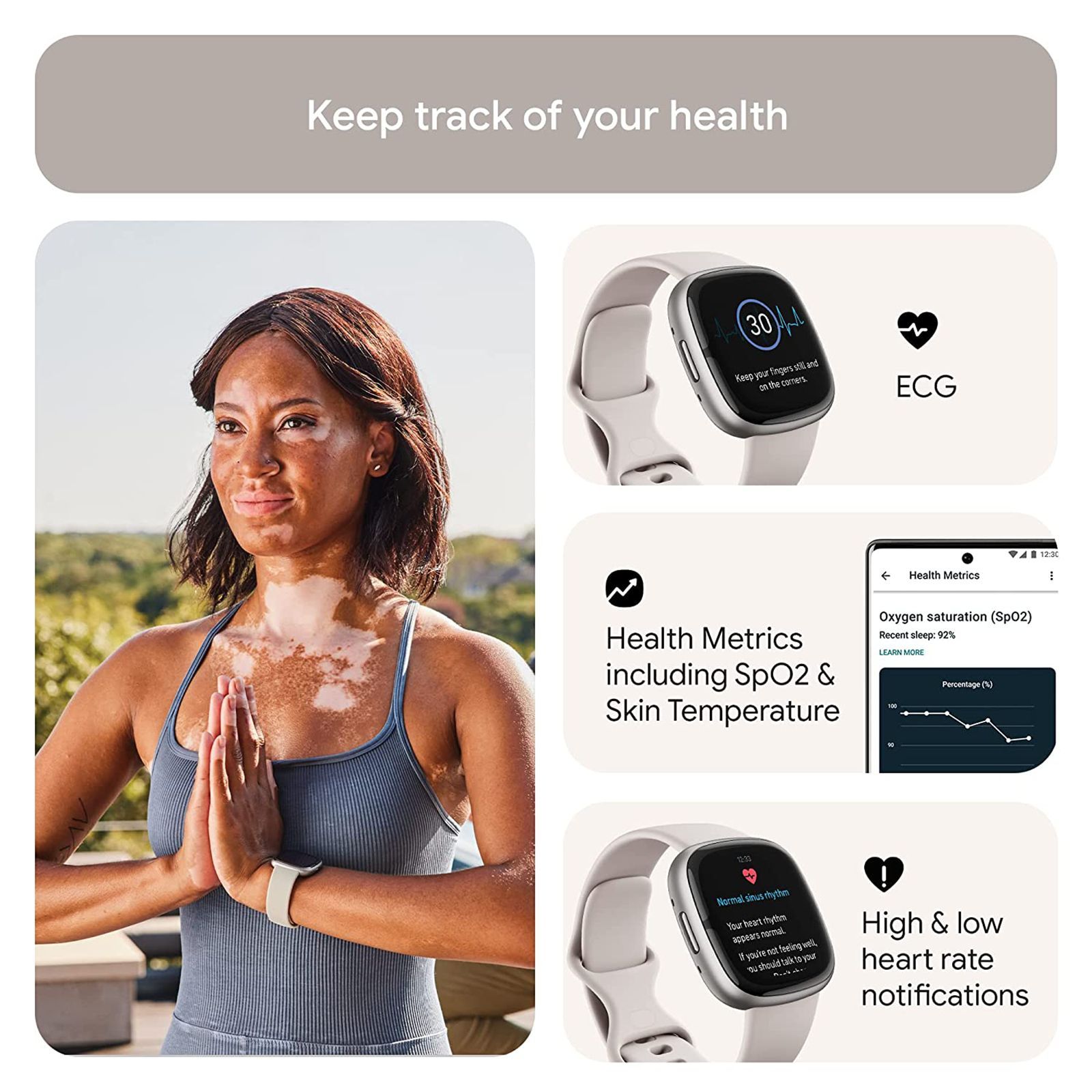 fitbit Sense 2 Smartwatch with Stress Management (1.58 Inch Always-On AMOLED Display, Water Resistant, Lunar White Strap)_7