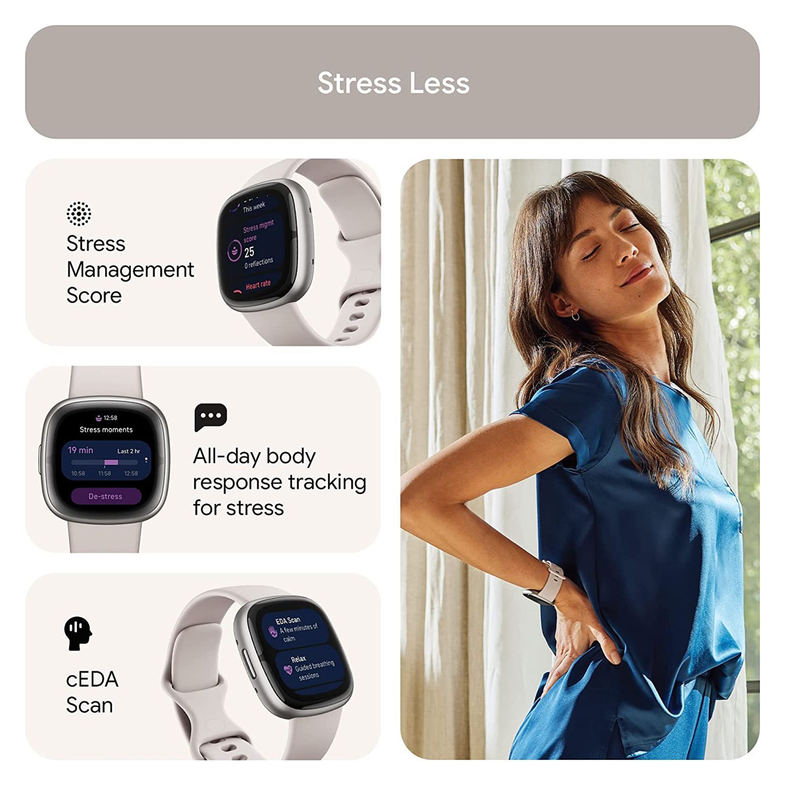fitbit Sense 2 Smartwatch with Stress Management (1.58 Inch Always-On AMOLED Display, Water Resistant, Lunar White Strap)_8