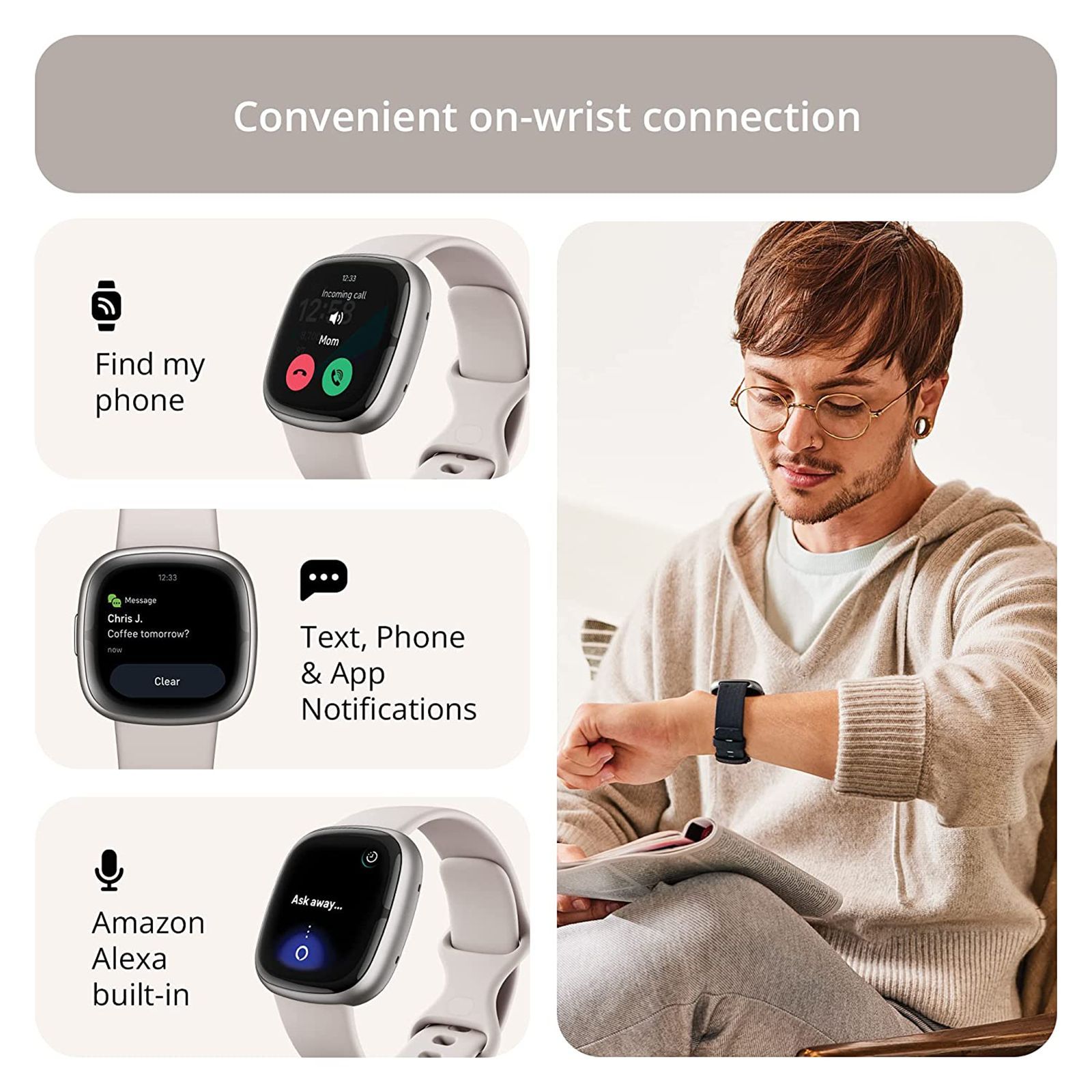 fitbit Sense 2 Smartwatch with Stress Management (1.58 Inch Always-On AMOLED Display, Water Resistant, Lunar White Strap)_9