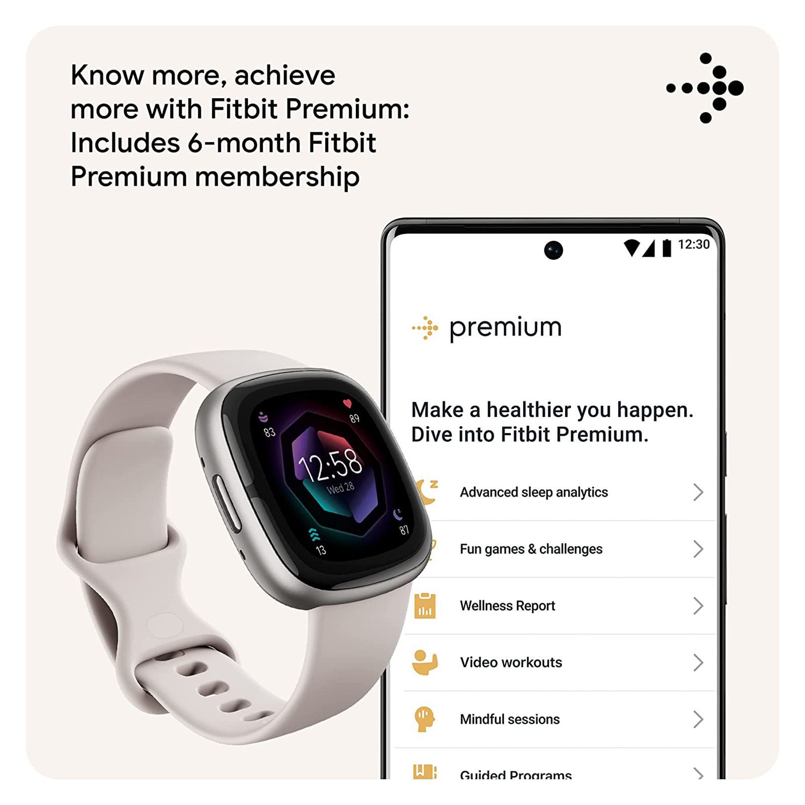 fitbit Sense 2 Smartwatch with Stress Management (1.58 Inch Always-On AMOLED Display, Water Resistant, Lunar White Strap)_12