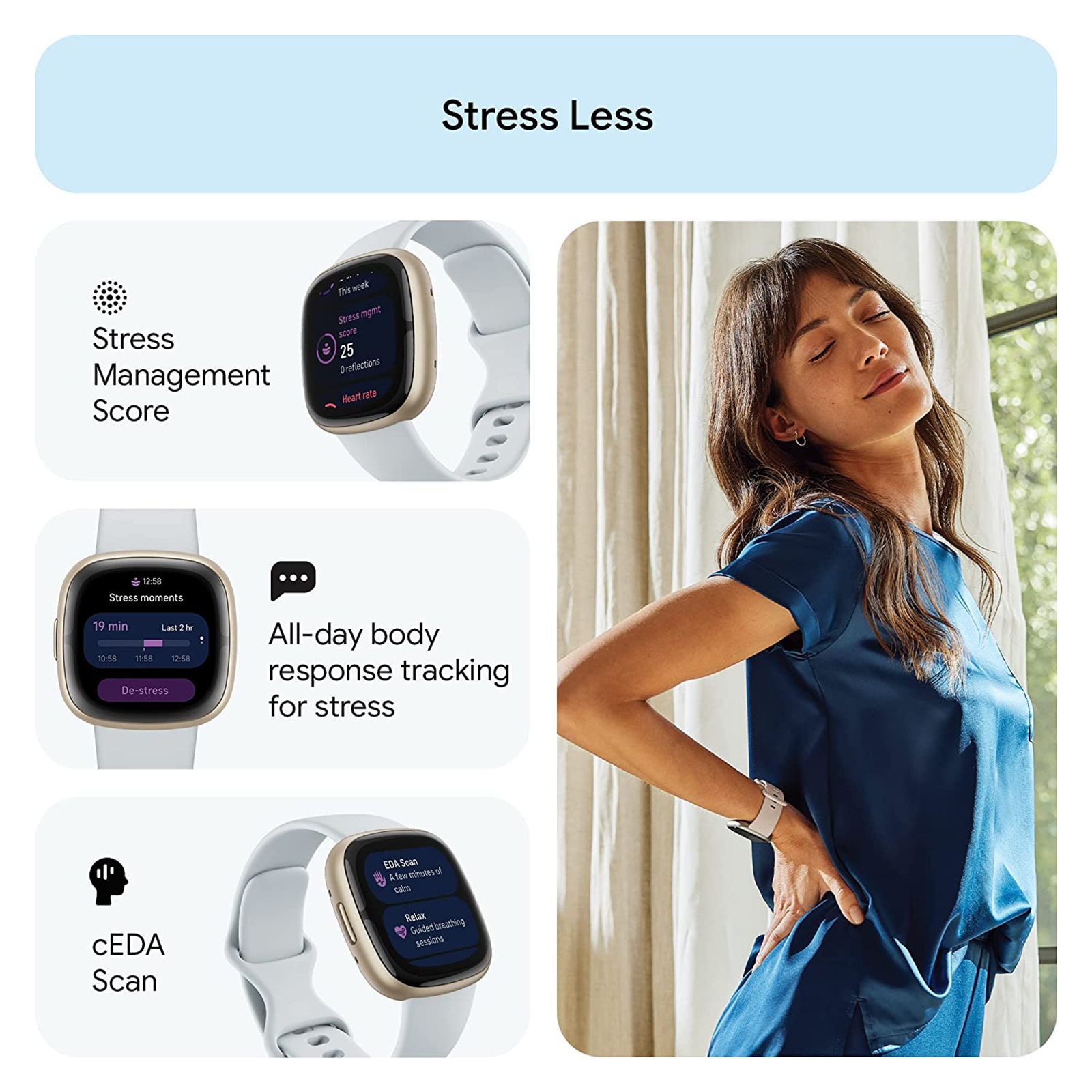 fitbit Sense 2 Smartwatch with Stress Management (1.58 Inch Always-On AMOLED Display, Water Resistant, Blue Mist Strap)_7