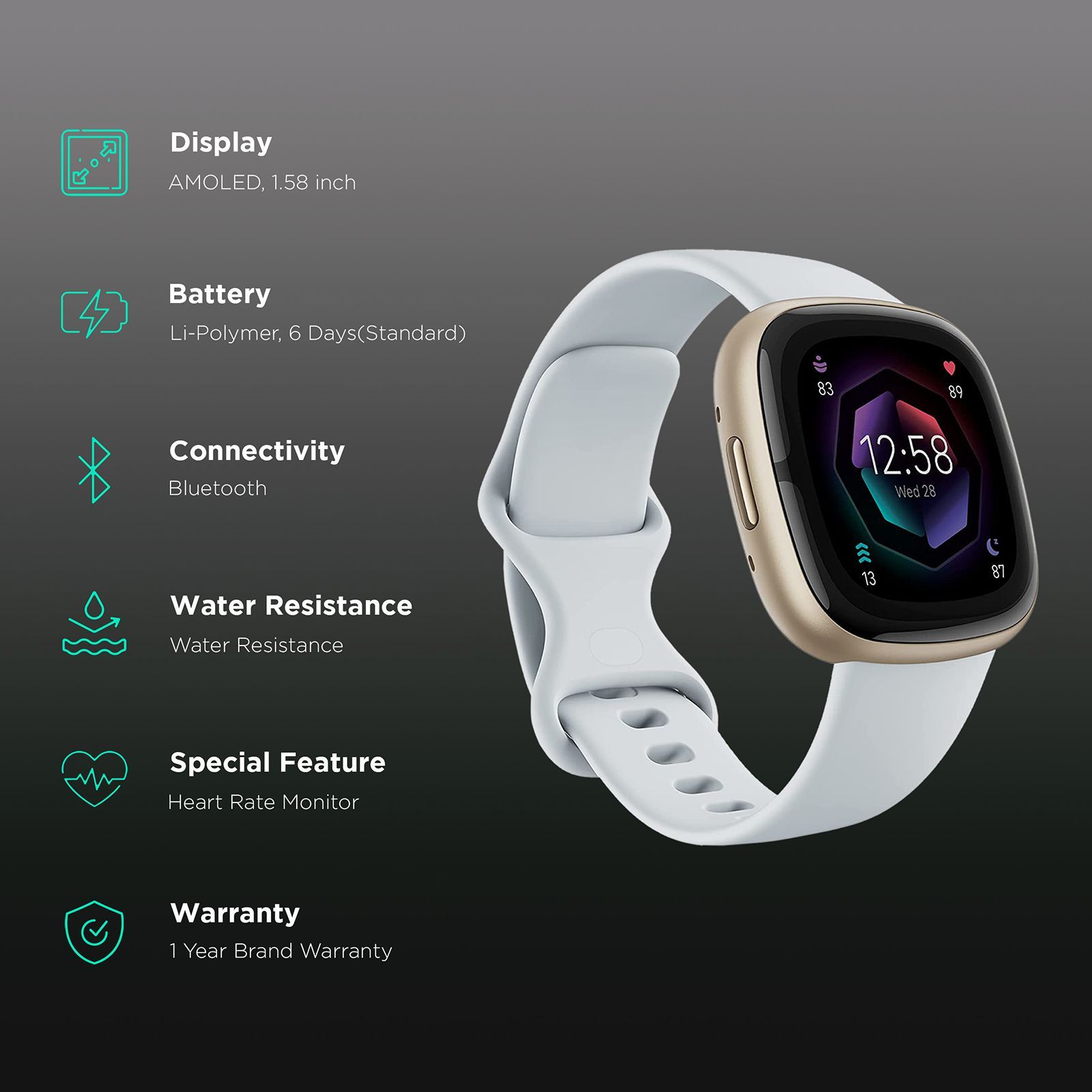 fitbit Sense 2 Smartwatch with Stress Management (1.58 Inch Always-On AMOLED Display, Water Resistant, Blue Mist Strap)_3
