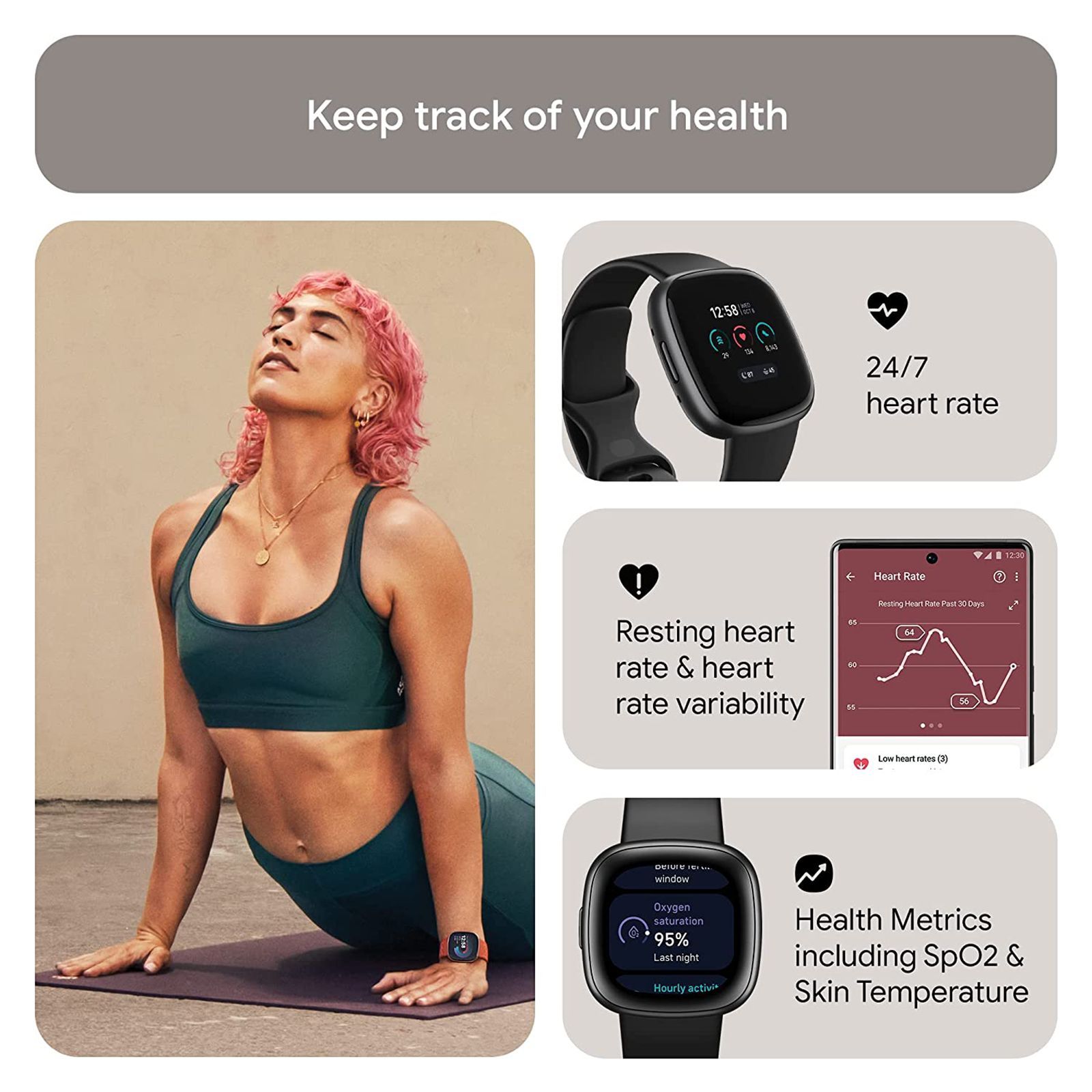 fitbit Versa 4 Smartwatch with Sleep Tools (1.58 Inch Always-On AMOLED Display, 50 Meter Water Resistant, Black Strap)_8