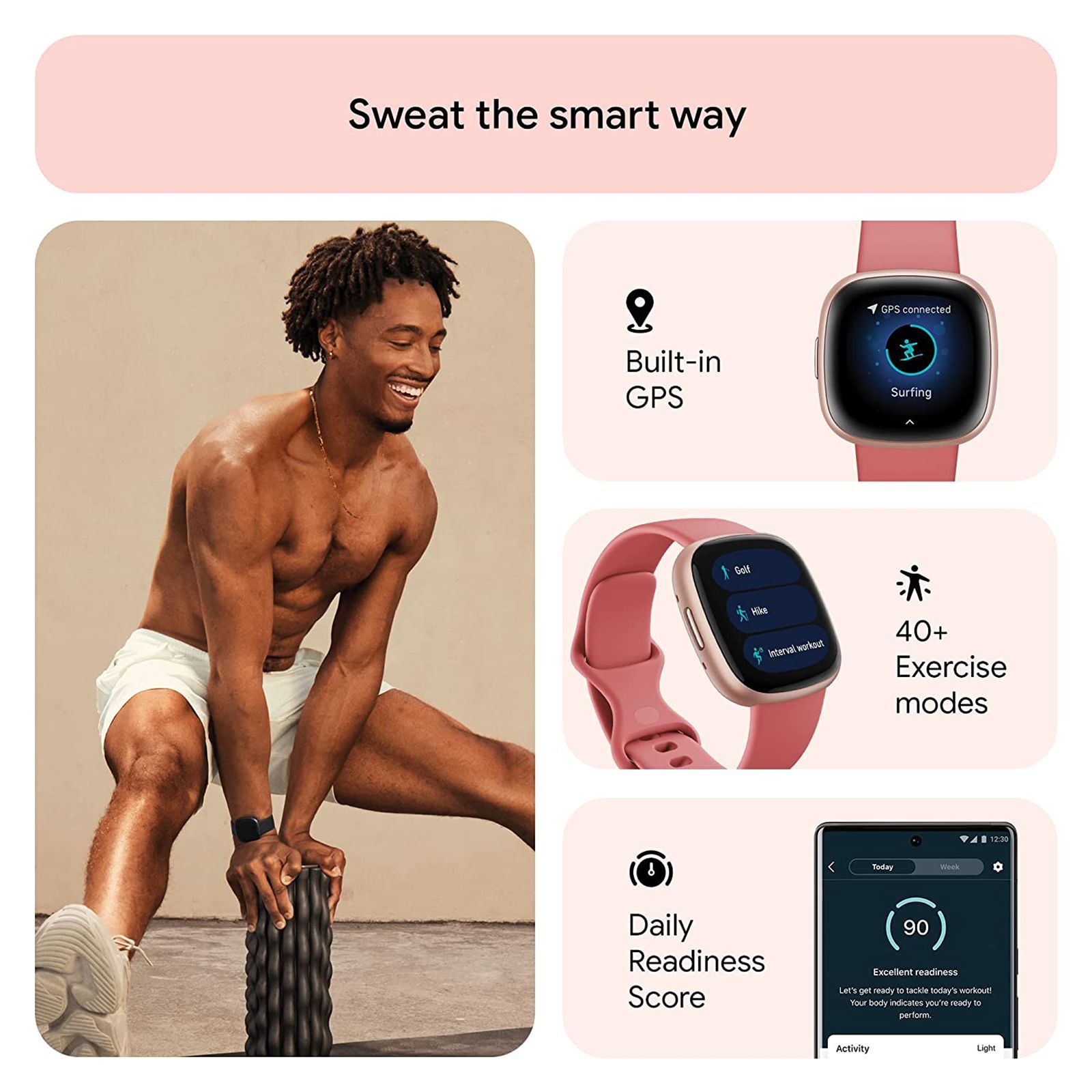 fitbit Versa 4 Smartwatch with Sleep Tools (1.58 Inch Always-On AMOLED Display, Water Resistant, Pink Sand Strap)_7