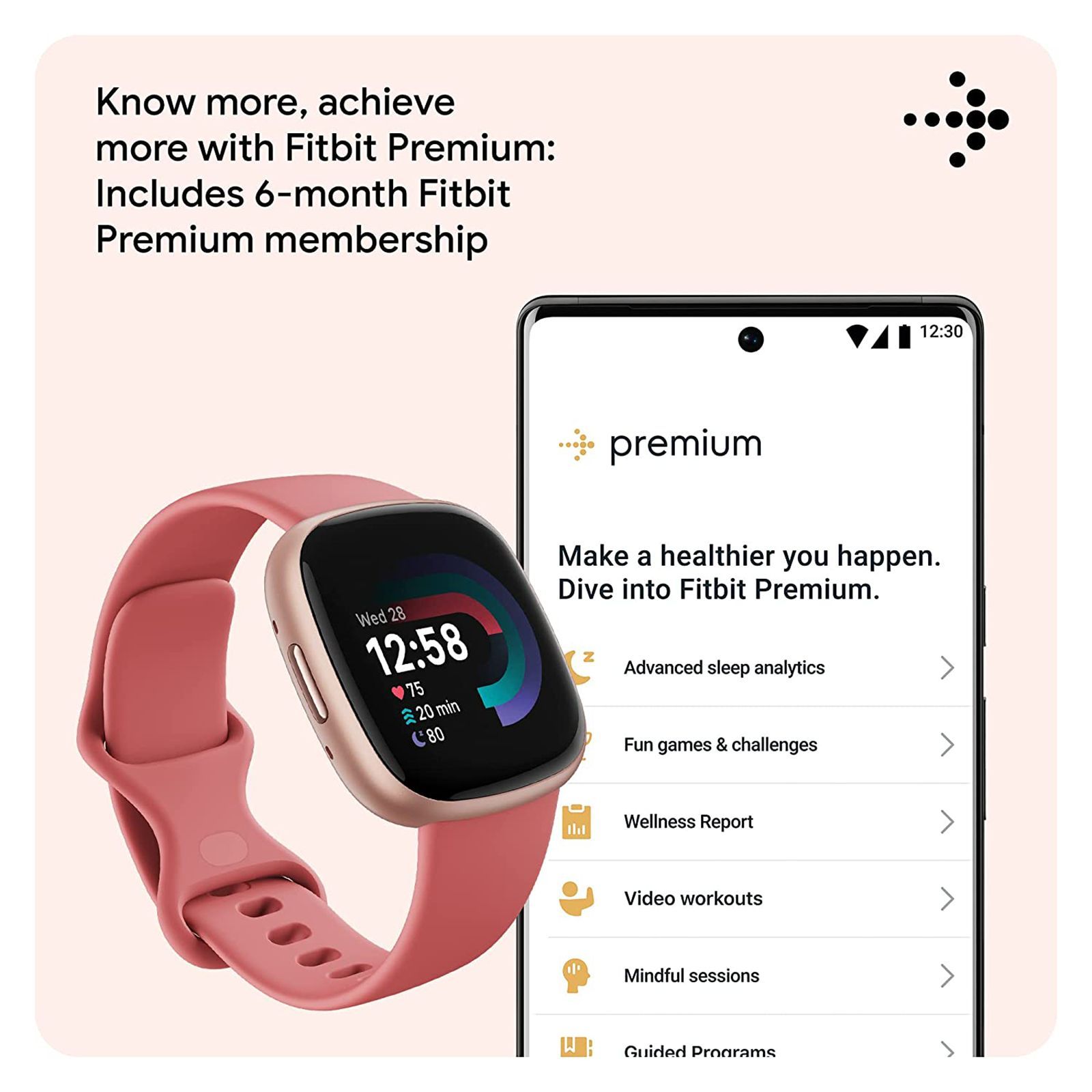 fitbit Versa 4 Smartwatch with Sleep Tools (1.58 Inch Always-On AMOLED Display, Water Resistant, Pink Sand Strap)_8