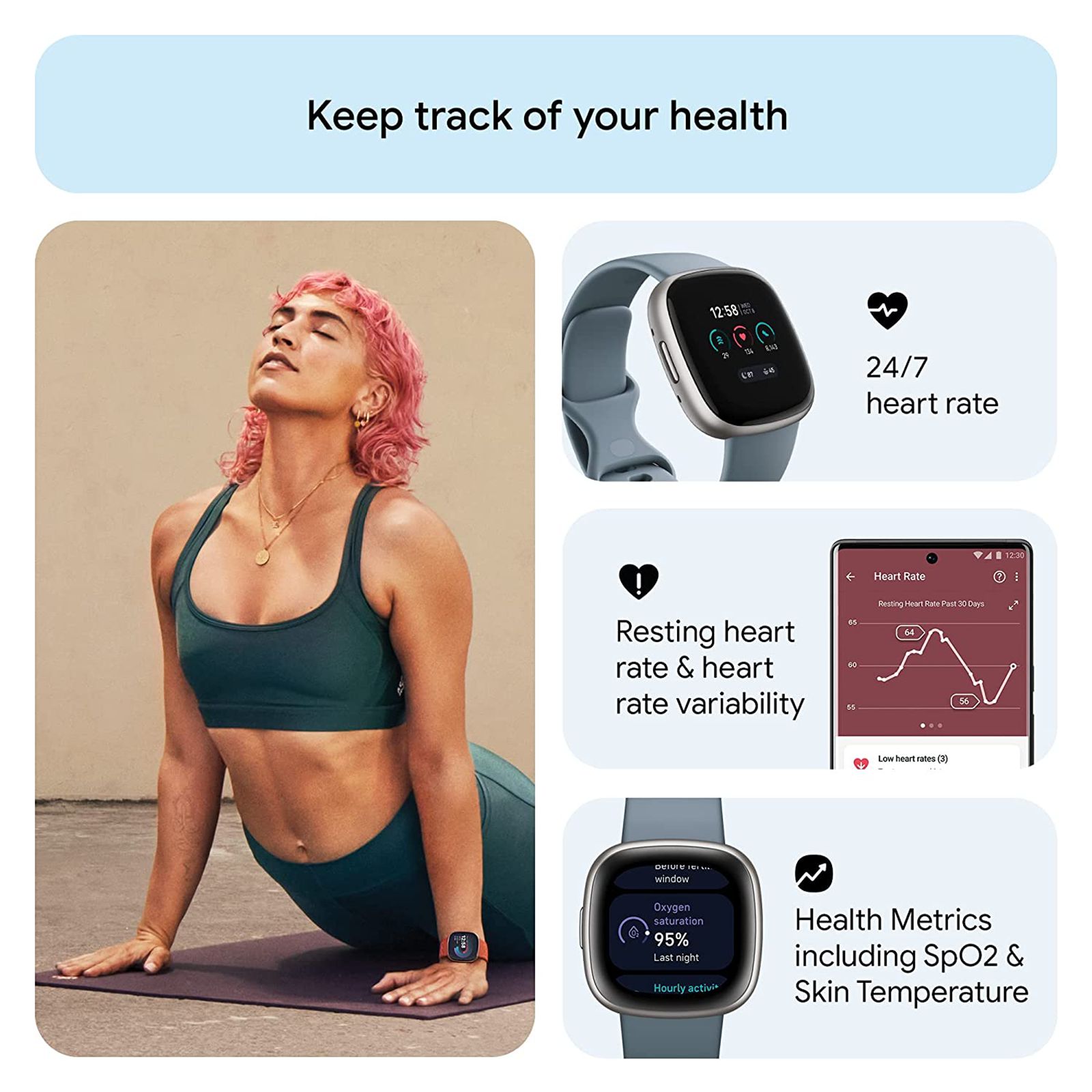 fitbit Versa 4 Smartwatch with Sleep Tools (1.58 Inch Always-On AMOLED Display, Water Resistant, Waterfall Blue Strap)_8