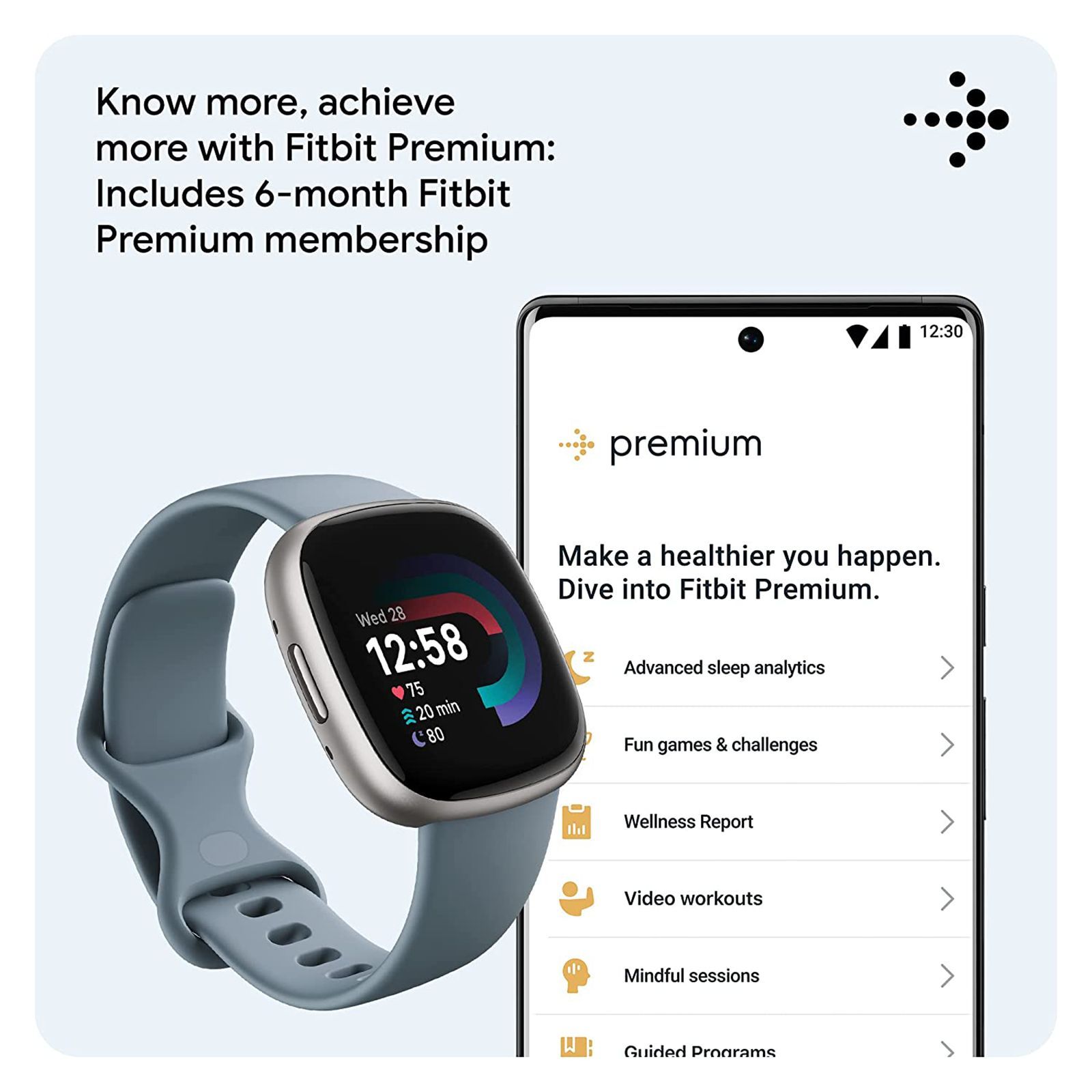 fitbit Versa 4 Smartwatch with Sleep Tools (1.58 Inch Always-On AMOLED Display, Water Resistant, Waterfall Blue Strap)_11