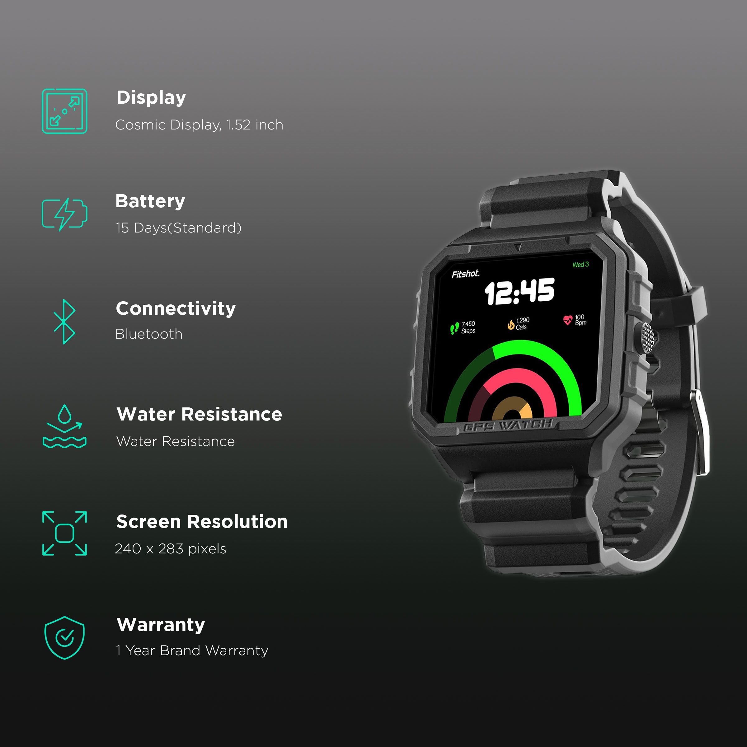 Fitshot Axis Smartwatch with Activity Tracker (38.6mm Cosmic Display, 5ATM Water Resistant, Black Strap)_2