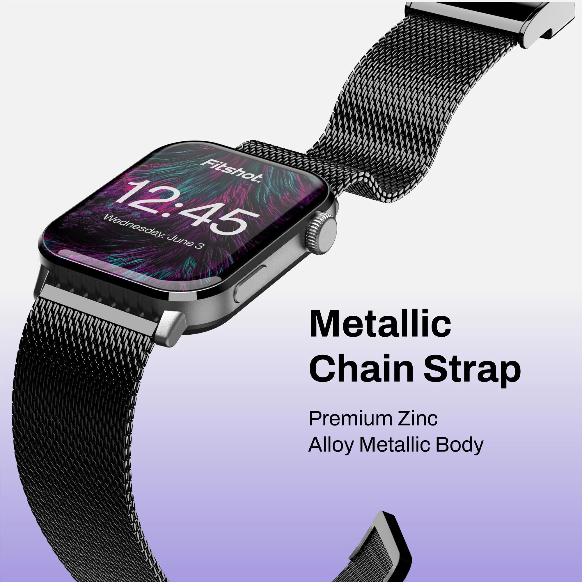 Fitshot Crystal Smartwatch with Bluetooth Calling (45.72mm AMOLED Display, IP68 Water Resistant, Metallic Black Strap)_9