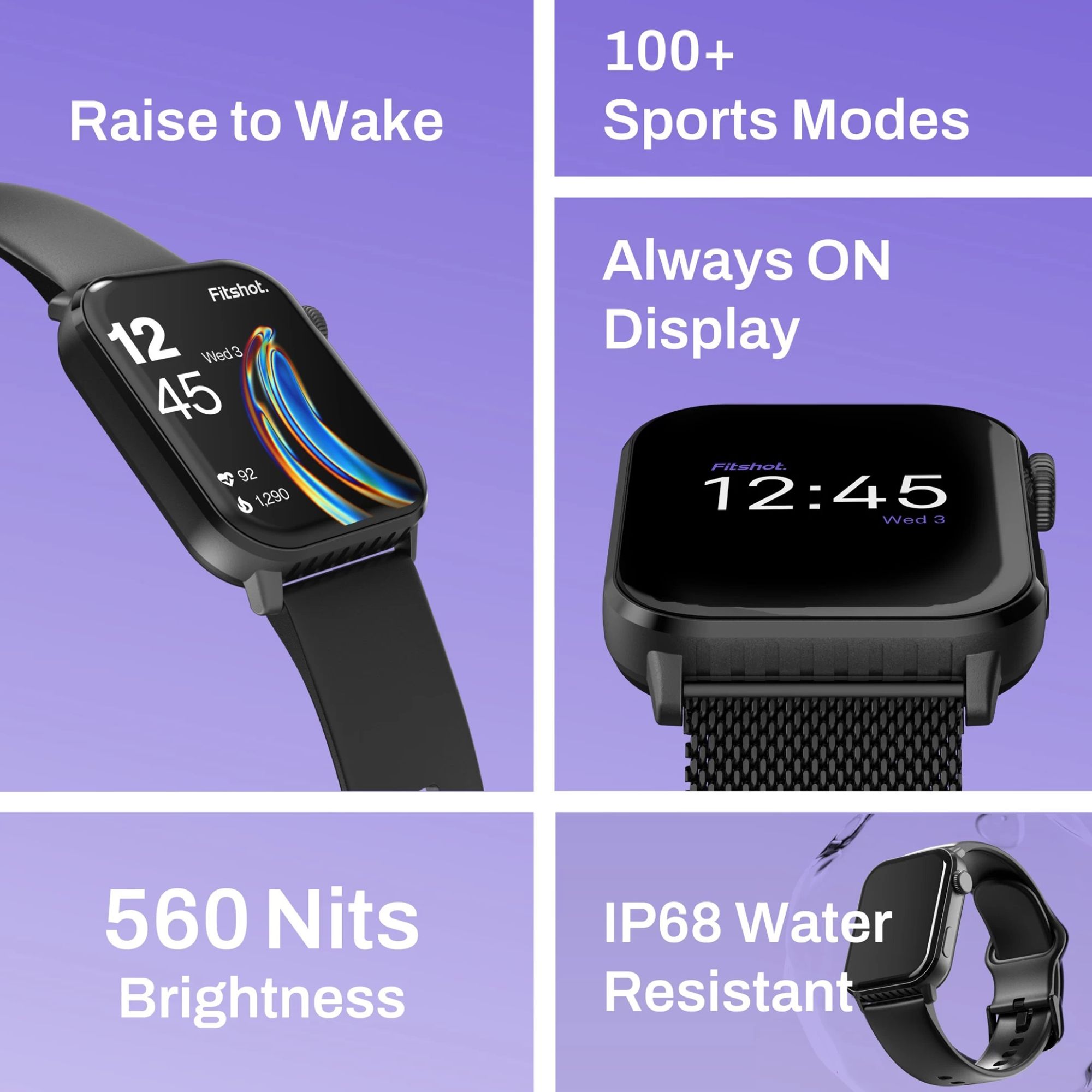 Fitshot Crystal Smartwatch with Bluetooth Calling (45.72mm AMOLED Display, IP68 Water Resistant, Metallic Black Strap)_10