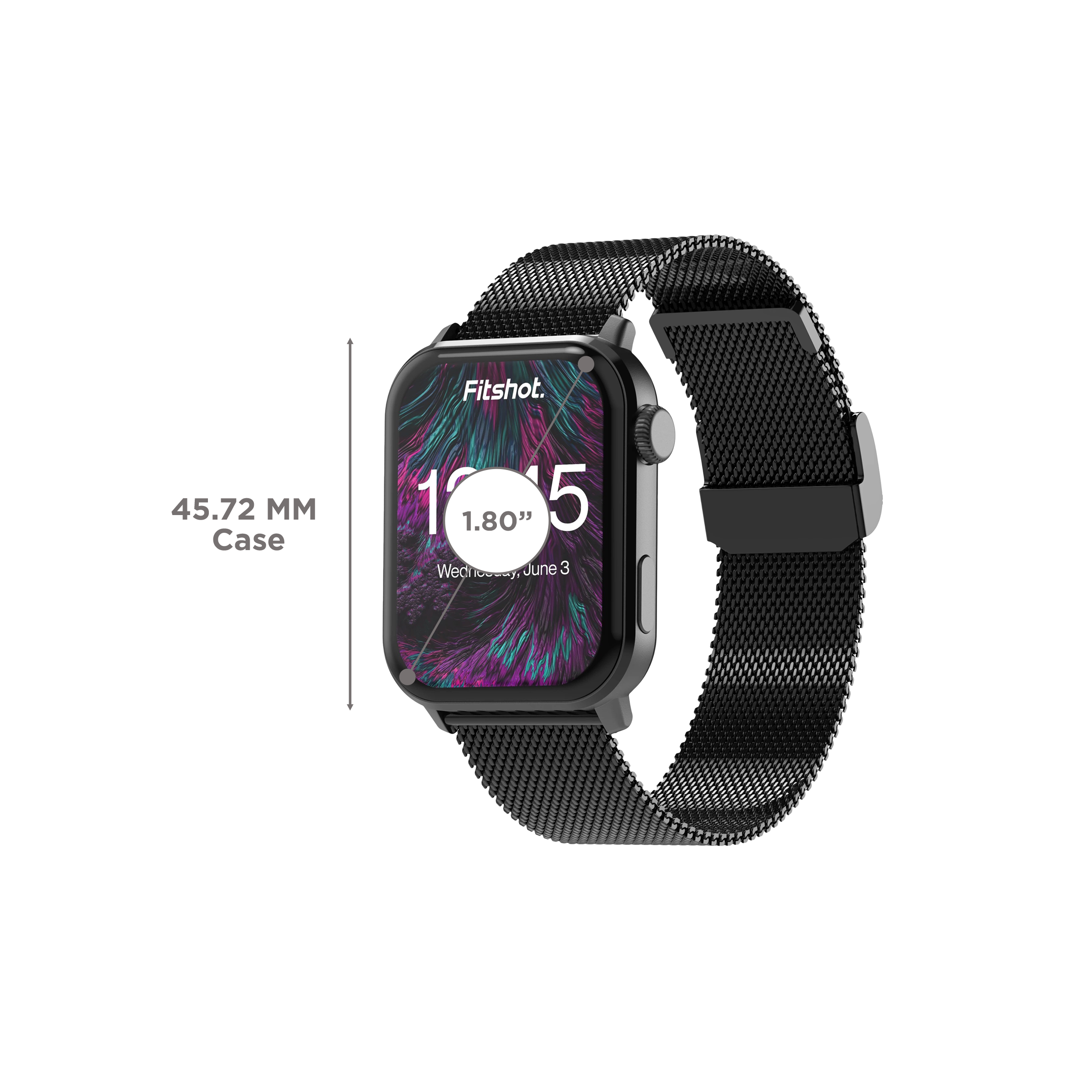 Fitshot Crystal Smartwatch with Bluetooth Calling (45.72mm AMOLED Display, IP68 Water Resistant, Metallic Black Strap)_3