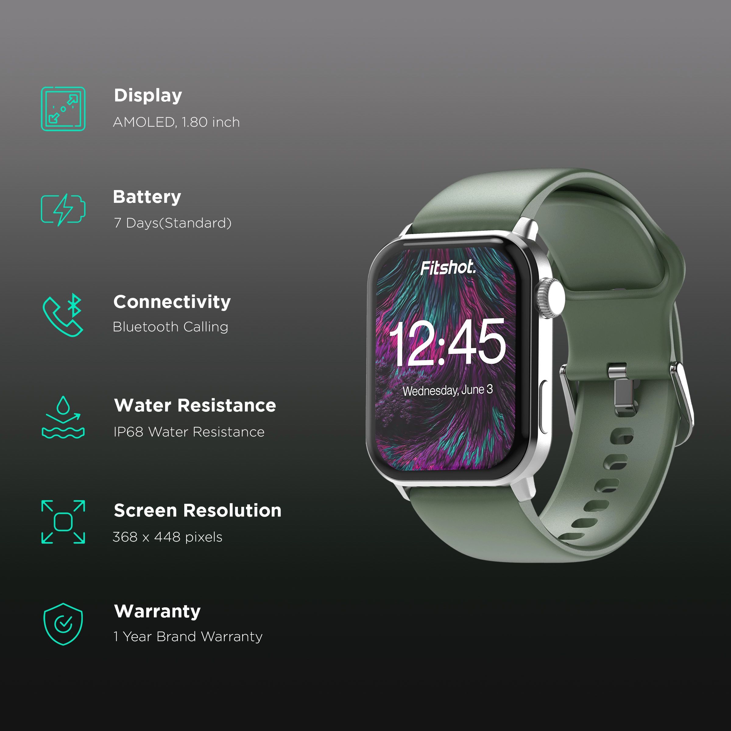 Fitshot Crystal Smartwatch with Bluetooth Calling (45.72mm AMOLED Display, IP68 Water Resistant, Seam Foam Green Strap) Fitshot Crystal Smartwatch with Bluetooth Calling (45.72mm AMOLED Display, IP68 Water Resistant, Seam Foam Green Strap)_2