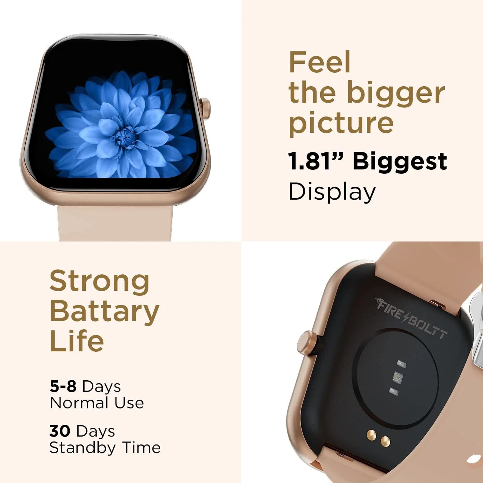 FIRE-BOLTT Dazzle Plus BSW037 Smartwatch with Activity Tracker (46mm HD Display, IP68 Water Resistant, Beige Strap)_8