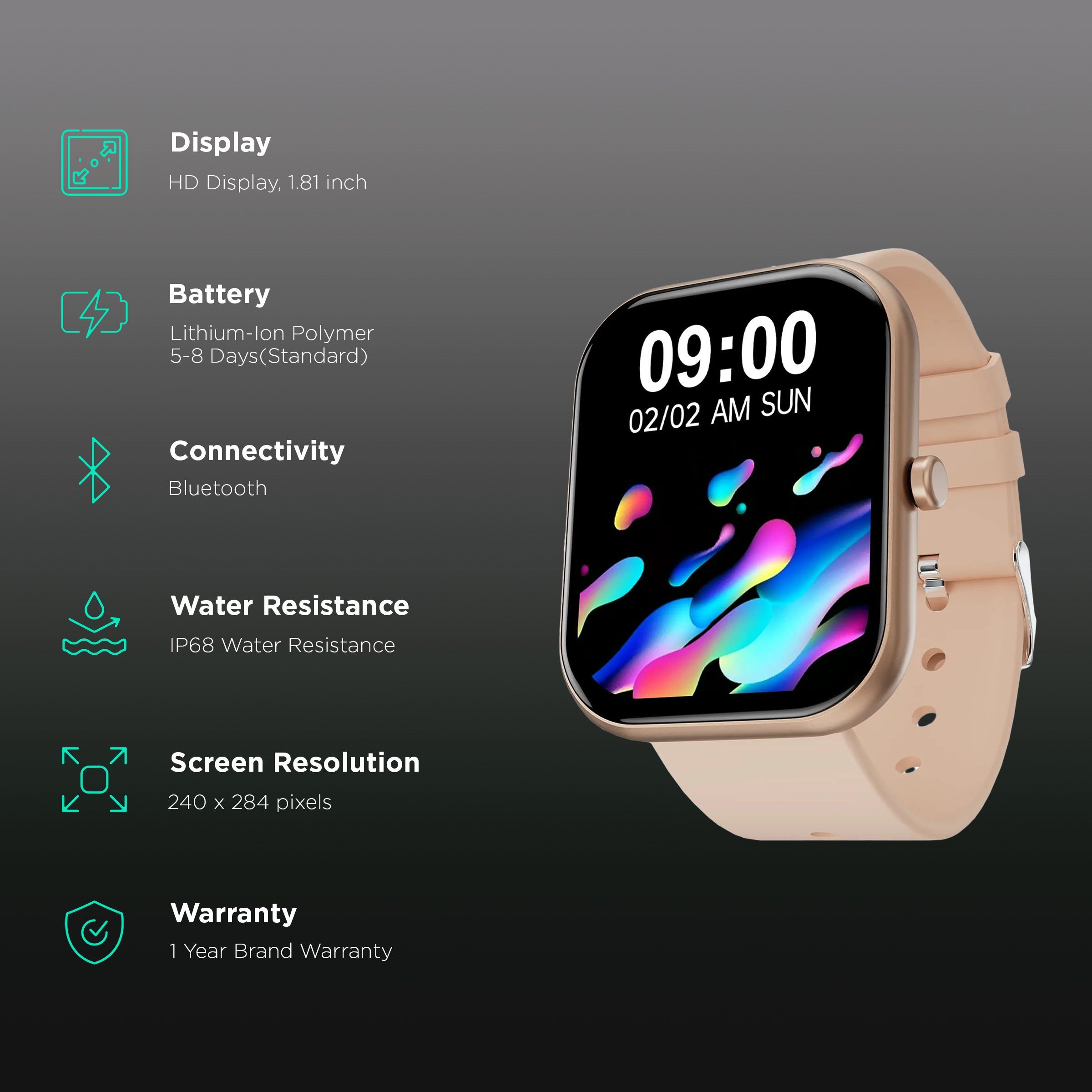 FIRE-BOLTT Dazzle Plus BSW037 Smartwatch with Activity Tracker (46mm HD Display, IP68 Water Resistant, Beige Strap)_2