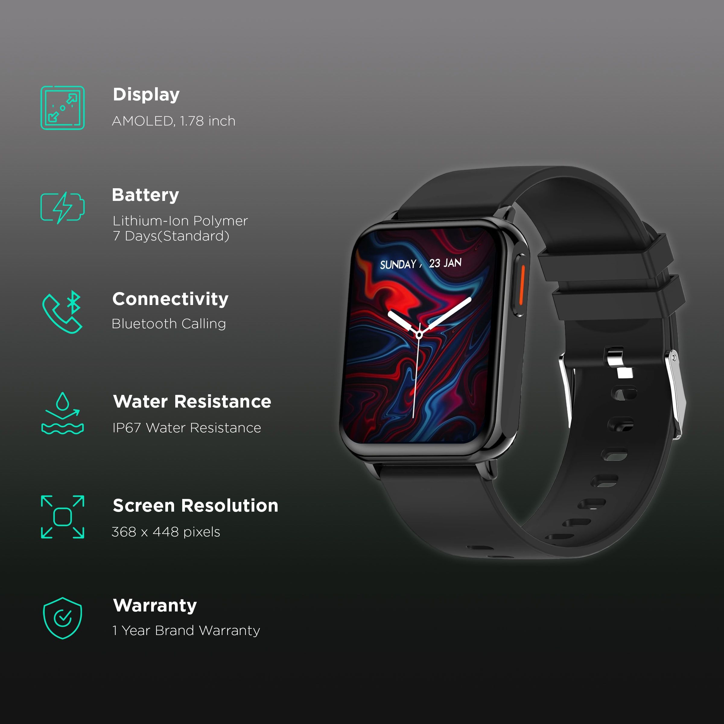 FIRE-BOLTT Hulk BSW052 Smartwatch with Bluetooth Calling (45mm AMOLED Display, IP67 Water Resistant, Black Strap) FIRE-BOLTT Hulk BSW052 Smartwatch with Bluetooth Calling (45mm AMOLED Display, IP67 Water Resistant, Black Strap)_2