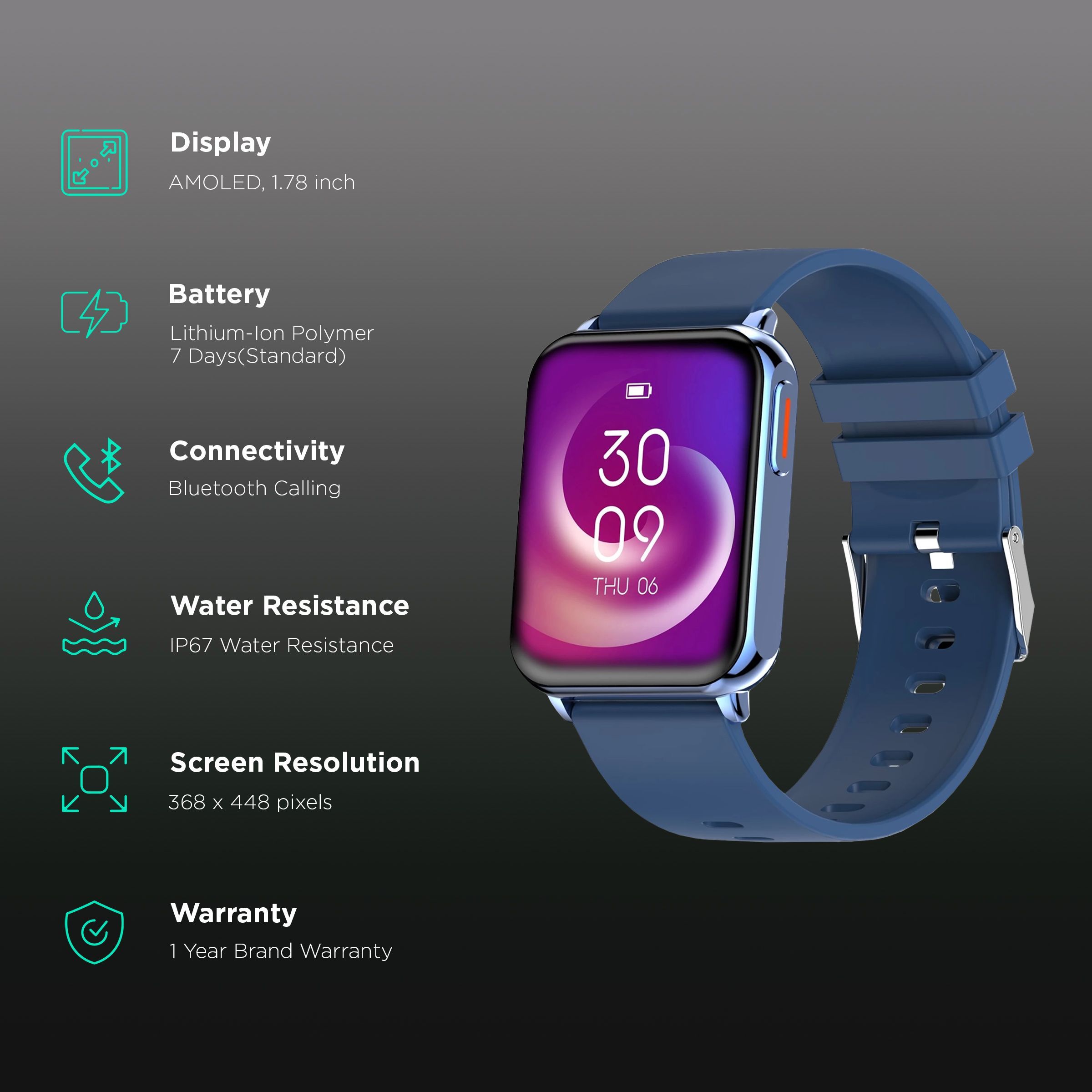 FIRE-BOLTT Hulk BSW052 Smartwatch with Bluetooth Calling (45mm AMOLED Display, IP67 Water Resistant, Blue Strap)_2