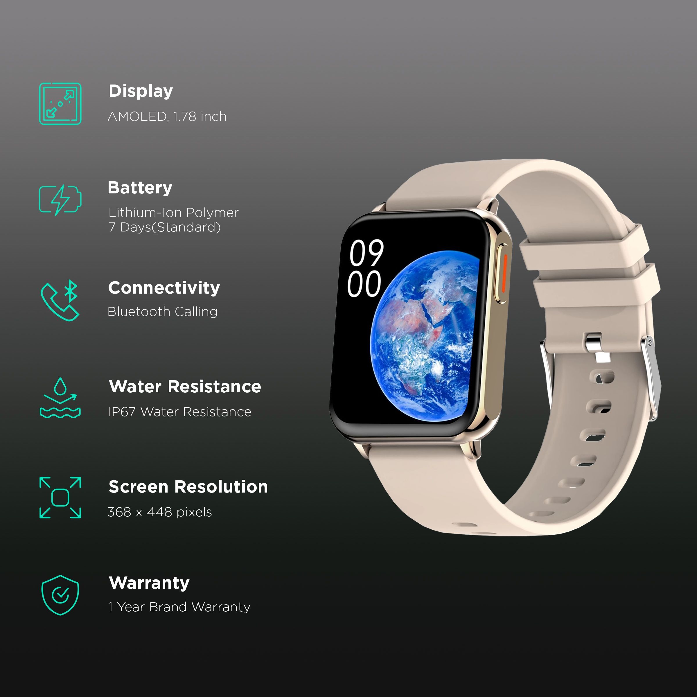 FIRE-BOLTT Hulk BSW052 Smartwatch with Bluetooth Calling (45mm AMOLED Display, IP67 Water Resistant, Gold Pink Strap)_2