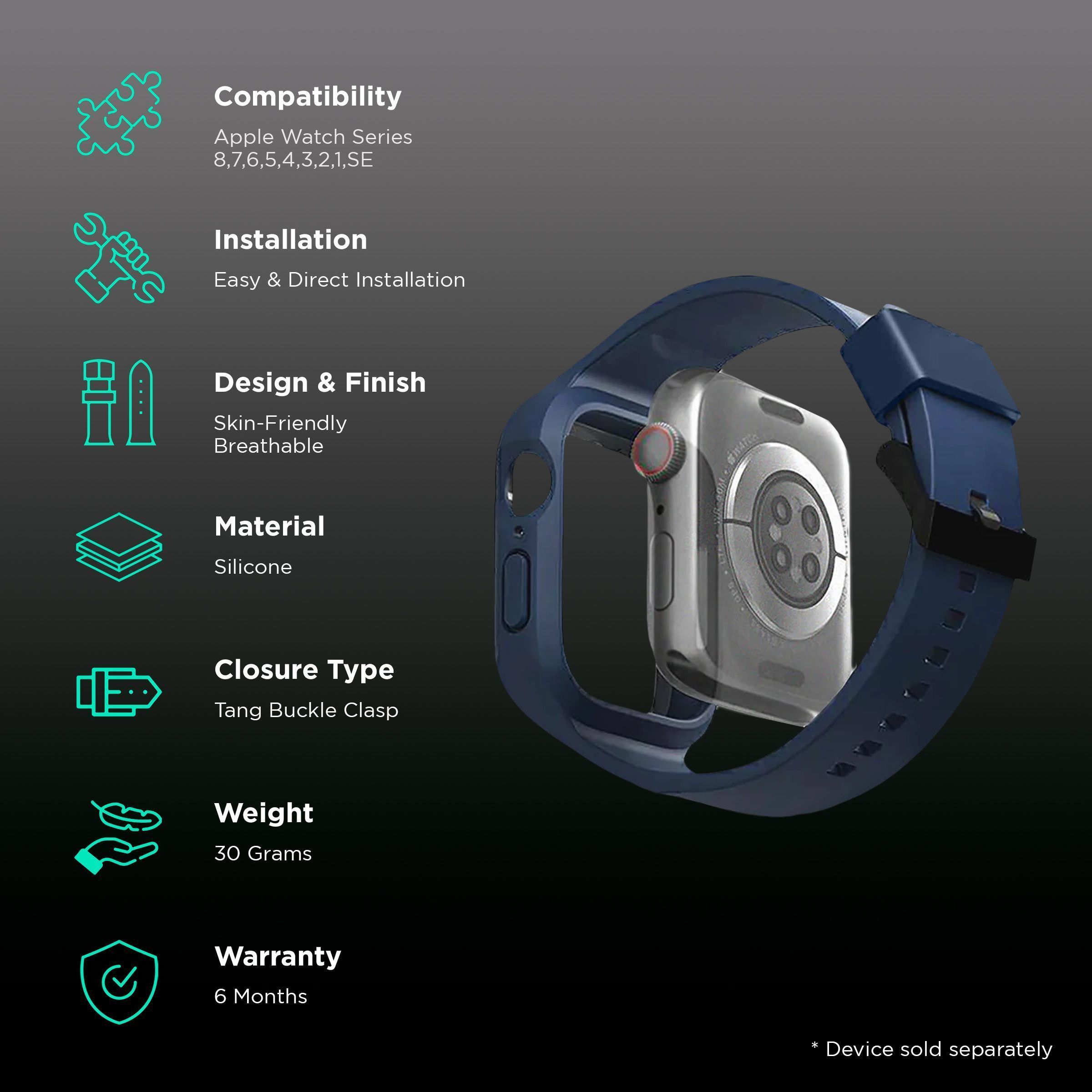 GRIPP Helio Silicone Strap for Apple Watch Series SE, 4, 5, 6, 7, 8 & 9 (44mm / 45mm) (Ventilation Holes Design, Blue)_2