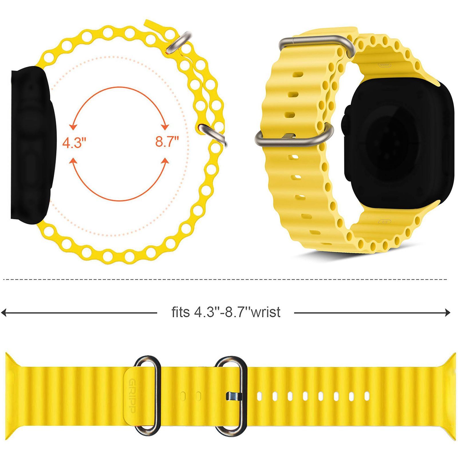 GRIPP Solo Silicon & Titanium Strap for Apple Watch Ultra 2, Ultra, Watch Series SE, 4, 5, 6, 7, 8, 9 & 10 (44mm / 45mm / 46mm / 49mm) (Water Resistant, Yellow)_8