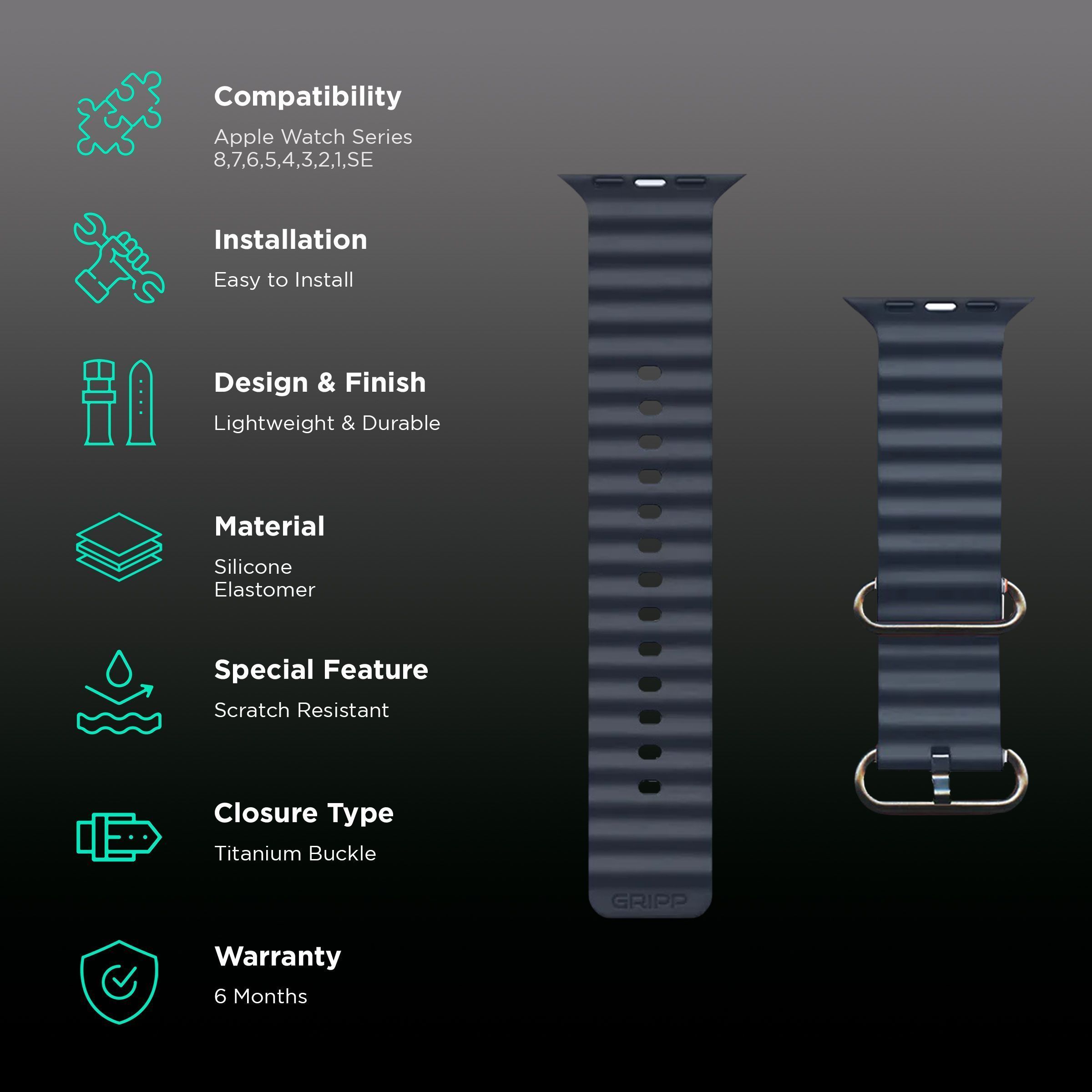 GRIPP Solo Silicon & Titanium Strap for Apple Watch Ultra 2, Ultra, Watch Series SE, 4, 5, 6, 7, 8, 9 & 10 (44mm / 45mm / 46mm / 49mm) (Water Resistant, Grey) GRIPP Solo Silicon & Titanium Strap for Apple Watch Ultra 2, Ultra, Watch Series SE, 4, 5, 6, 7, 8, 9 & 10 (44mm / 45mm / 46mm / 49mm) (Water Resistant, Grey)_2