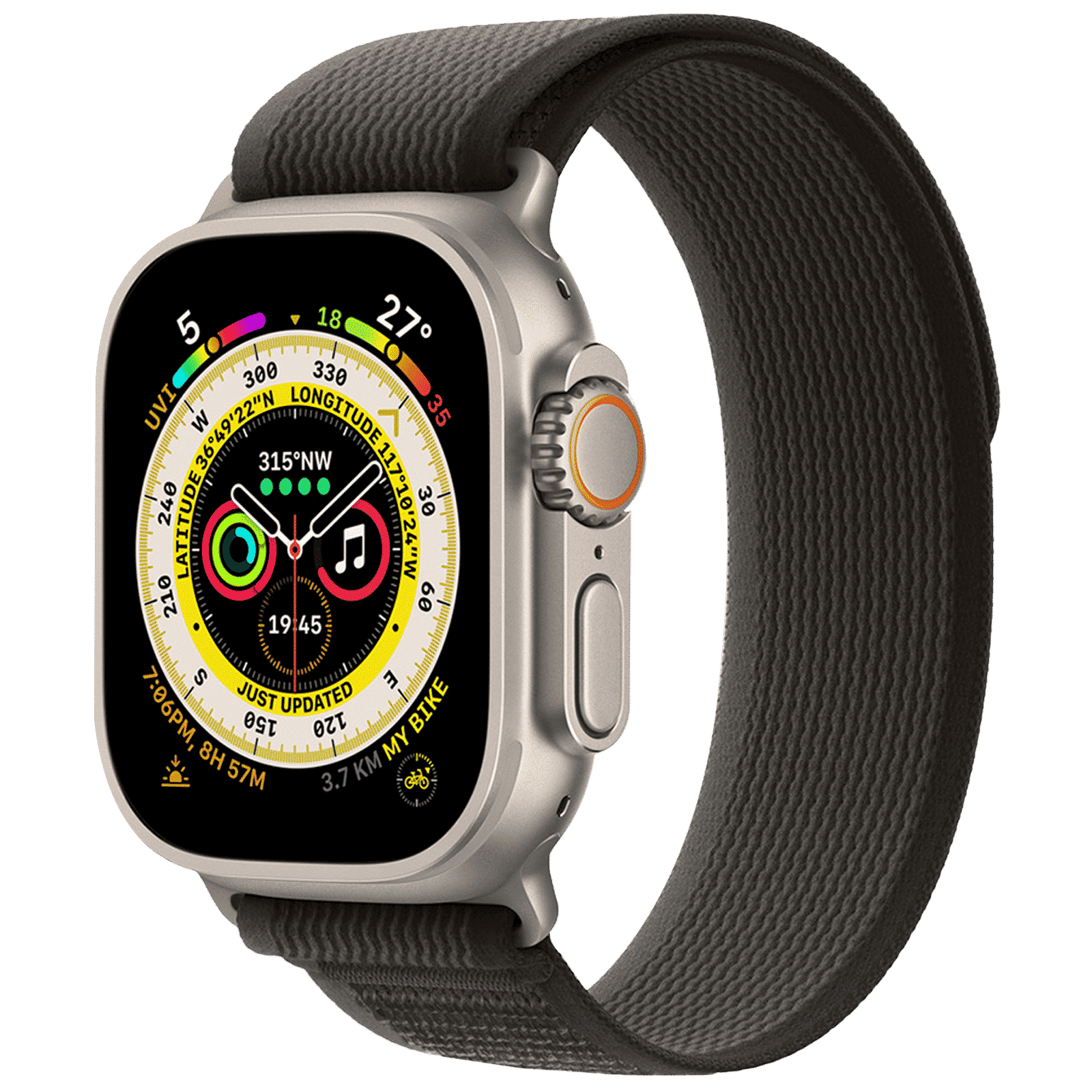 GRIPP Brut Nylon Strap for Apple Watch Ultra 2, Ultra, Watch Series SE, 4, 5, 6, 7, 8, 9 & 10 (44mm / 45mm / 46mm / 49mm) (Perfect Fit & Convenient, Grey & Black)_3