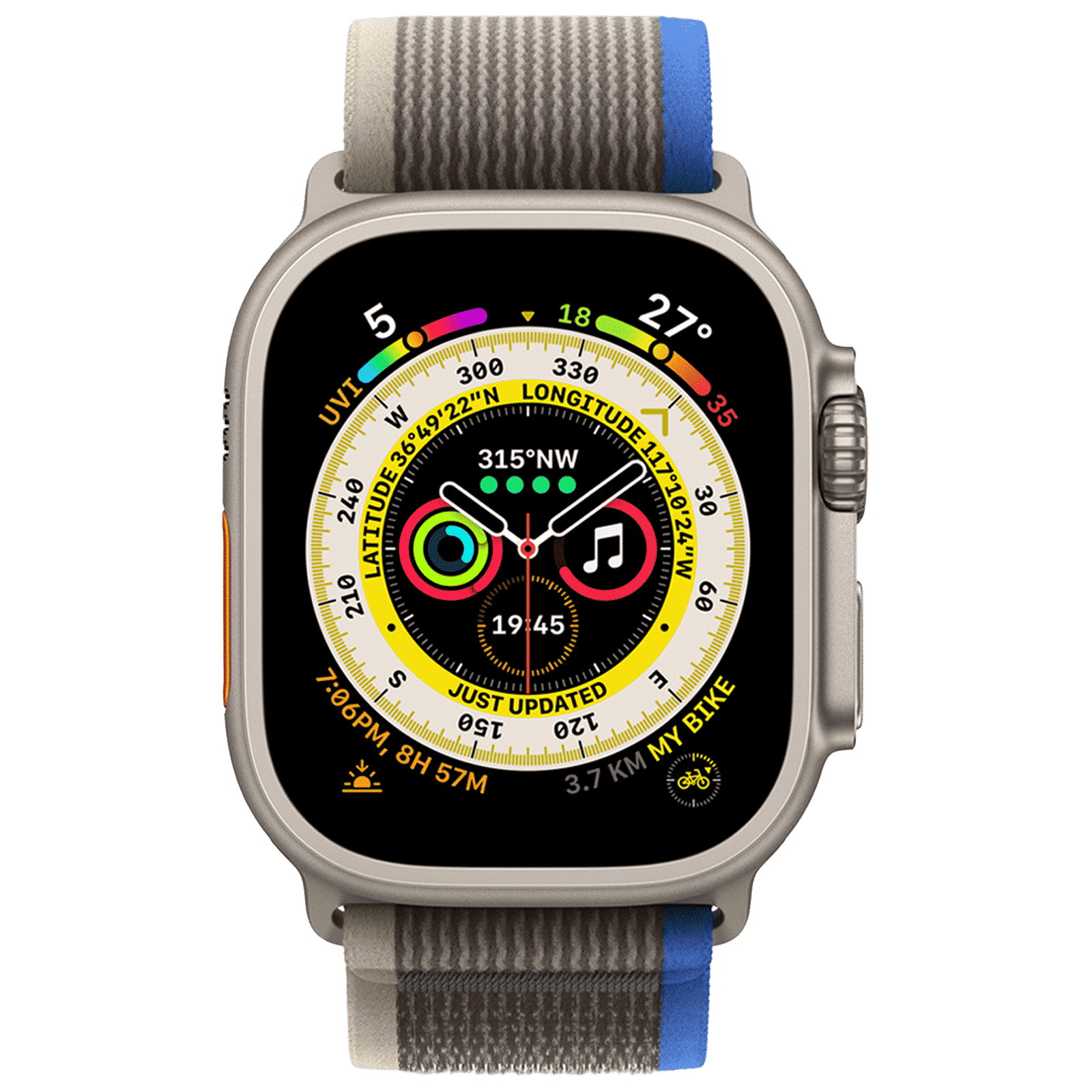 GRIPP Brut Nylon Strap for Apple Watch Ultra 2, Ultra, Watch Series SE, 4, 5, 6, 7, 8, 9 & 10 (44mm / 45mm / 46mm / 49mm) (Perfect Fit & Convenient, Blue & Grey)_3