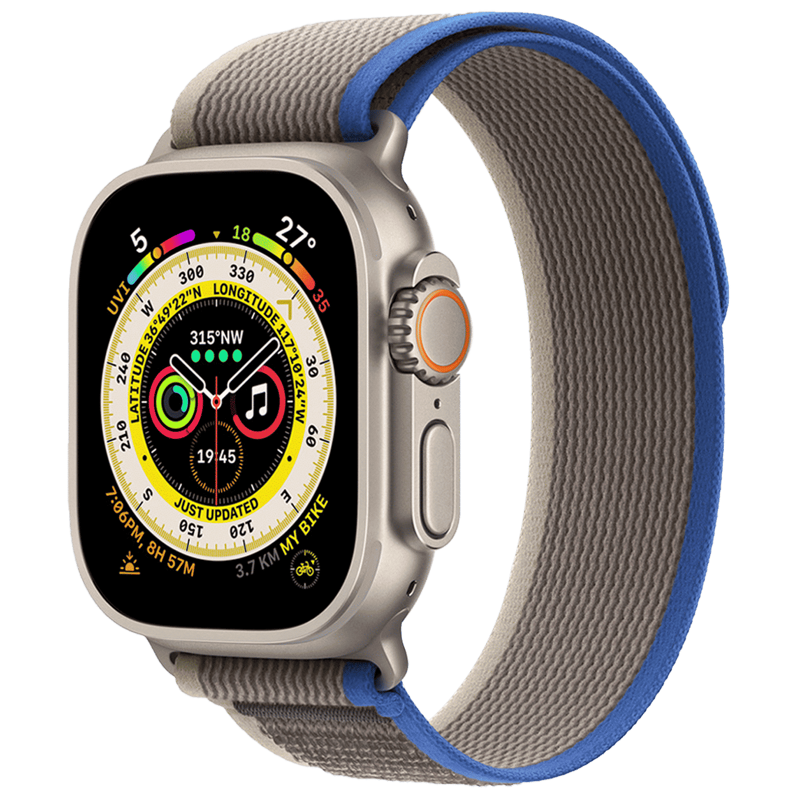 GRIPP Brut Nylon Strap for Apple Watch Ultra 2, Ultra, Watch Series SE, 4, 5, 6, 7, 8, 9 & 10 (44mm / 45mm / 46mm / 49mm) (Perfect Fit & Convenient, Blue & Grey)_5