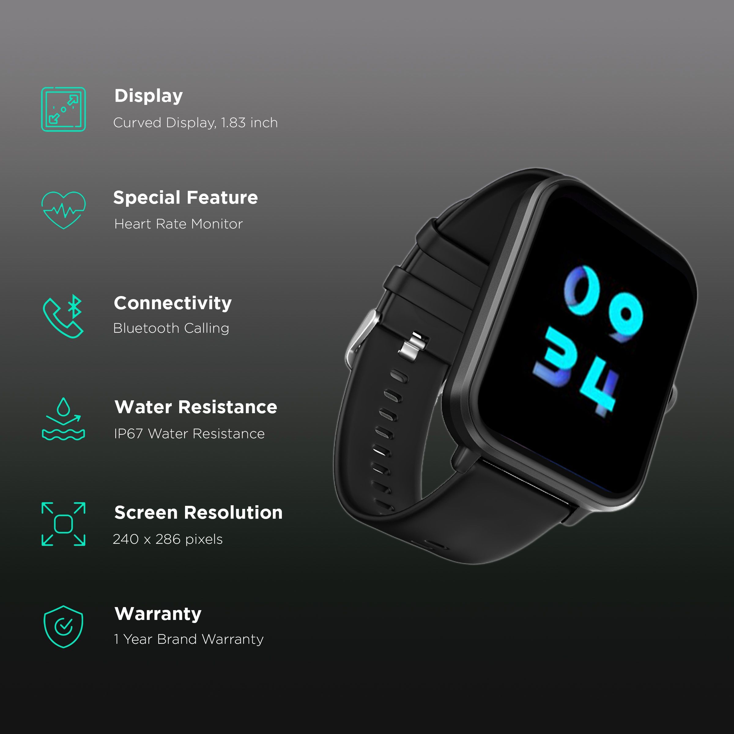 FIRE-BOLTT Tide Plus BSW120 Smartwatch with Bluetooth Calling (46.5mm Curved Display, IP67 Water Resistant, Black Strap)_2