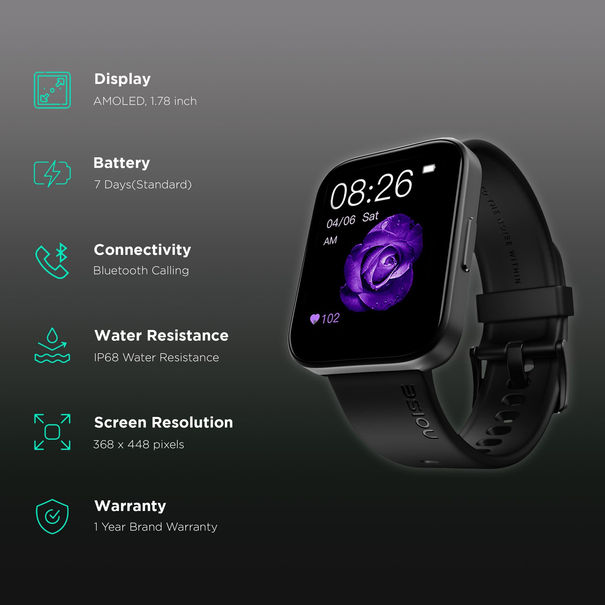 noise ColorFit Ultra 2 Buzz Smartwatch with Bluetooth Calling (45mm AMOLED Display, IP68 Water Resistant, Jet Black Strap)_2