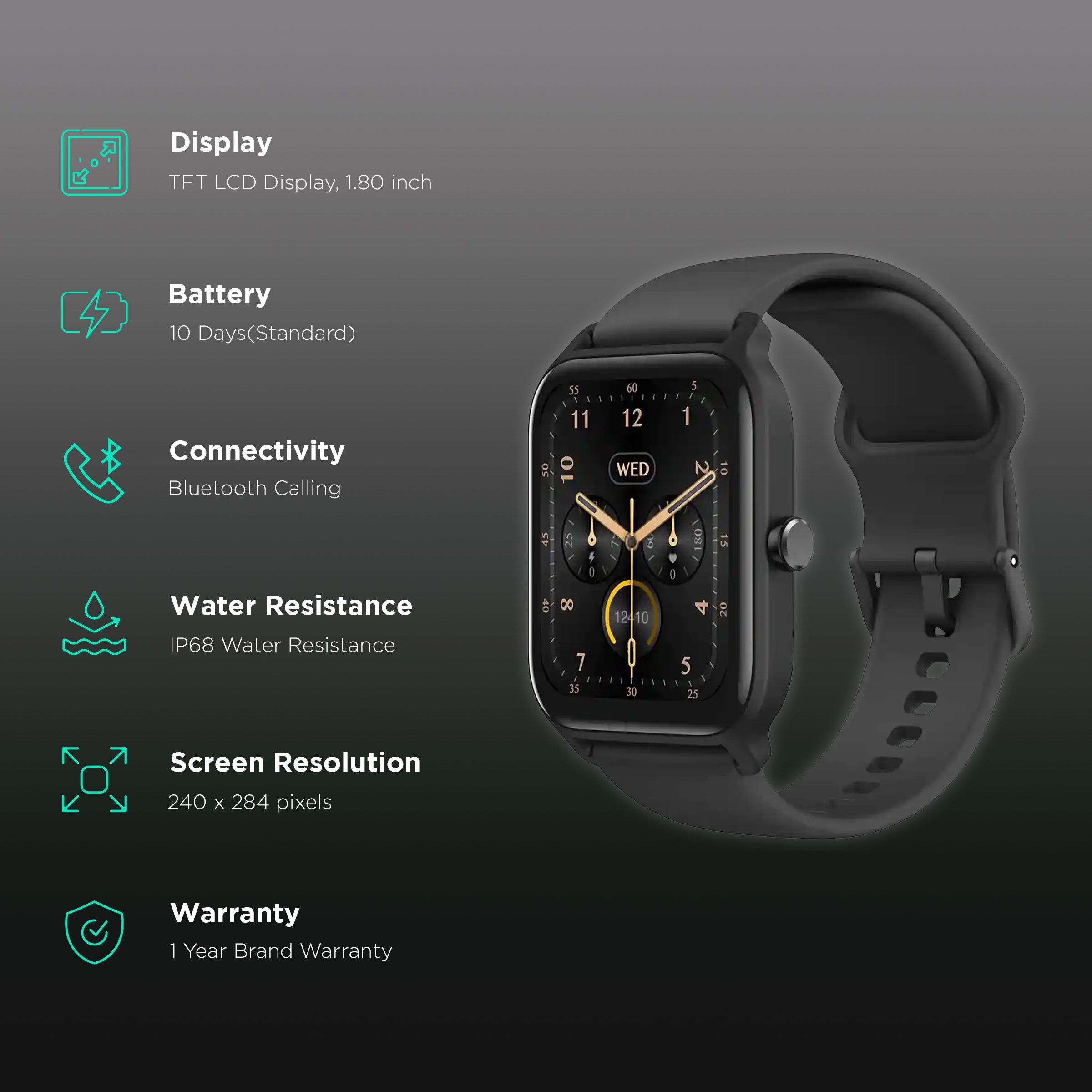 fastrack Reflex Nitro Smartwatch with Bluetooth Calling (45.6mm UltraVU Display, IP68 Water Resistant, Black Strap)_2