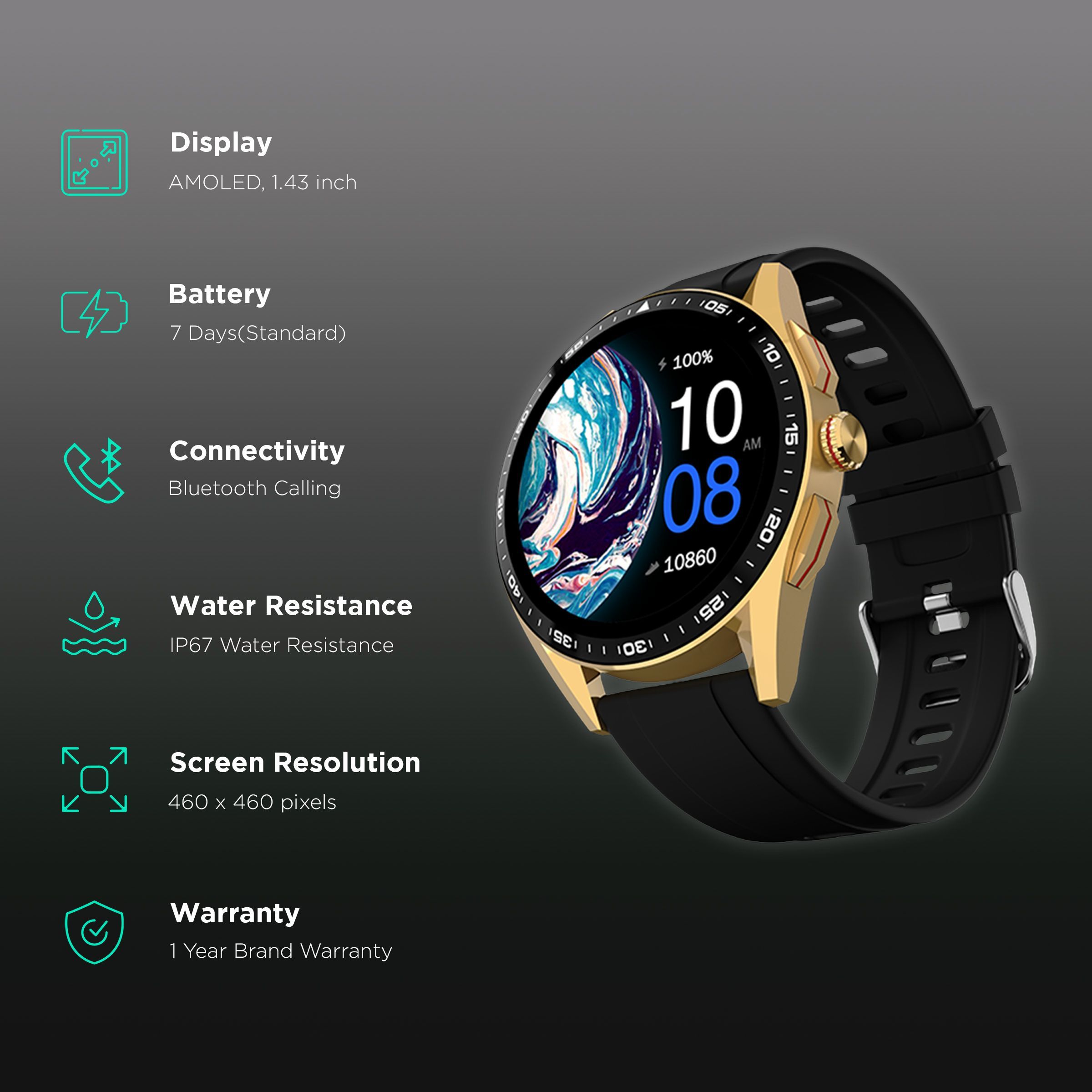 FIRE-BOLTT Invincible Plus Smartwatch with Bluetooth Calling (36.32mm AMOLED Display, IP67 Water Resistant, Black Strap)_2