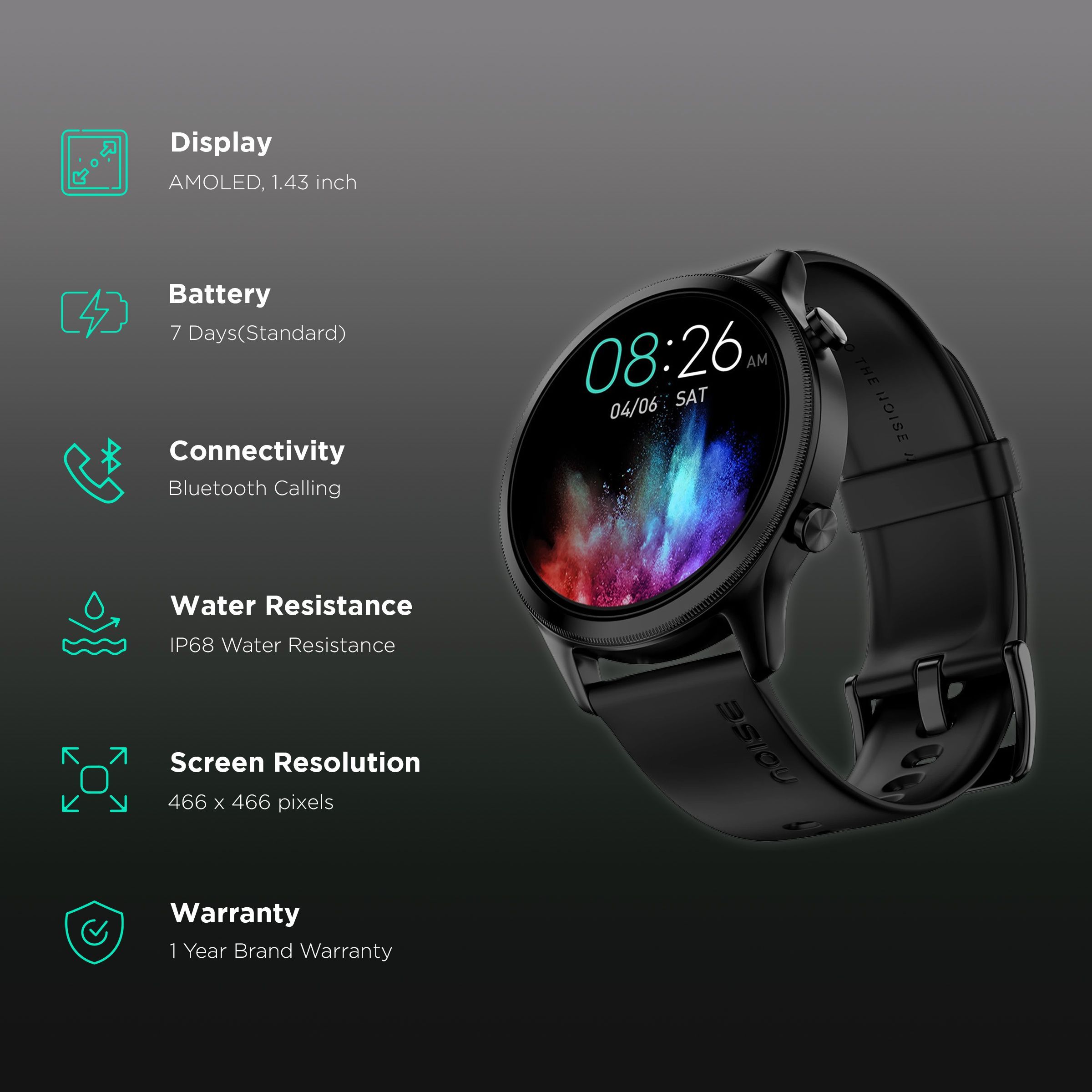 noise NoiseFit Evolve 3 Smartwatch with Bluetooth Calling (36.32mm AMOLED Display, IP68 Water Resistant, Carbon Black Strap) noise NoiseFit Evolve 3 Smartwatch with Bluetooth Calling (36.32mm AMOLED Display, IP68 Water Resistant, Carbon Black Strap)_2