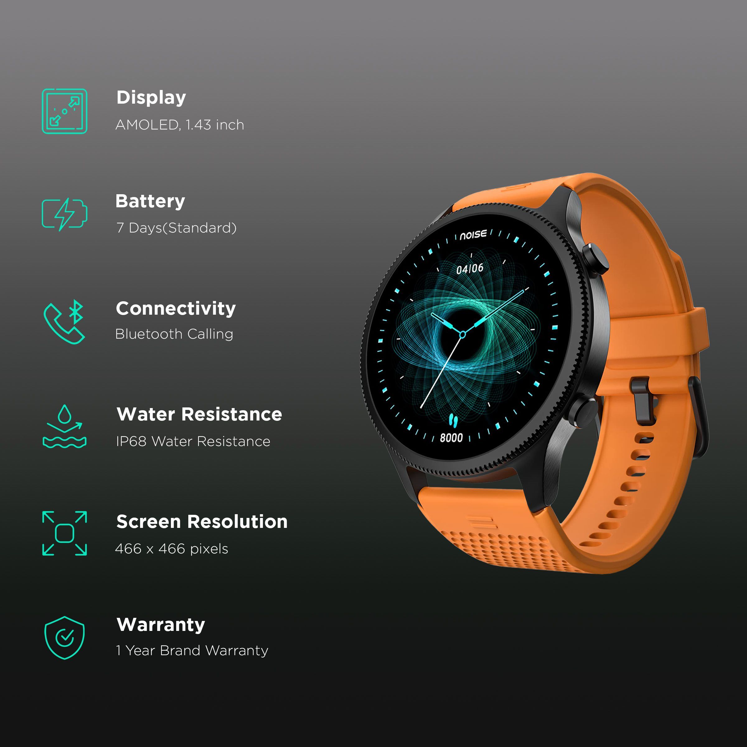 noise NoiseFit Halo Smartwatch with Bluetooth Calling (36mm AMOLED Display, IP68 Water Resistant, Fiery Orange Strap)_2