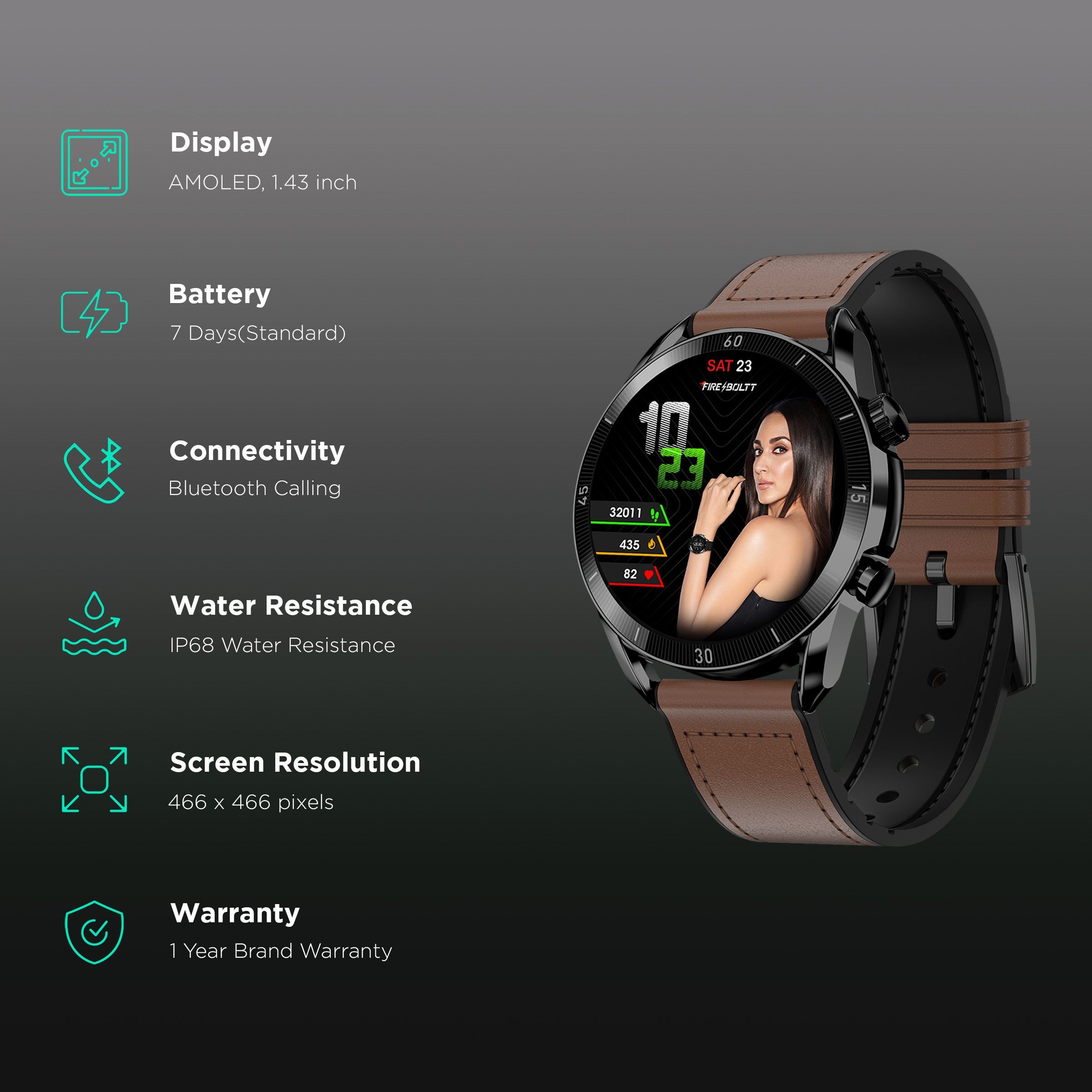 FIRE-BOLTT Legacy Smartwatch with Bluetooth Calling (35.6mm, IP68 Water Resistant, Brown Leather Strap) FIRE-BOLTT Legacy Smartwatch with Bluetooth Calling (35.6mm, IP68 Water Resistant, Brown Leather Strap)_2