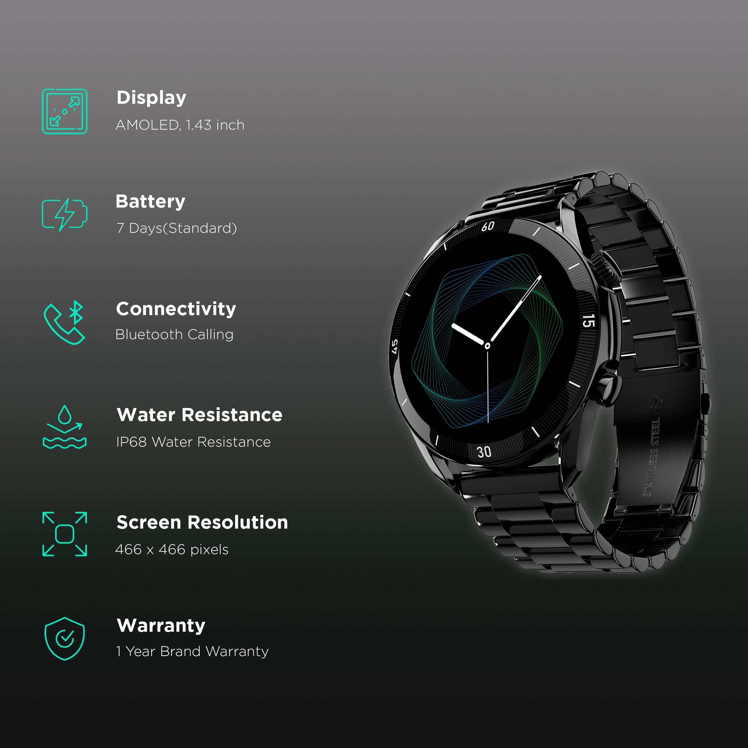 FIRE-BOLTT Legacy Smartwatch with Bluetooth Calling (36.32mm AMOLED Display, IP68 Water Resistant, Black Strap)_2