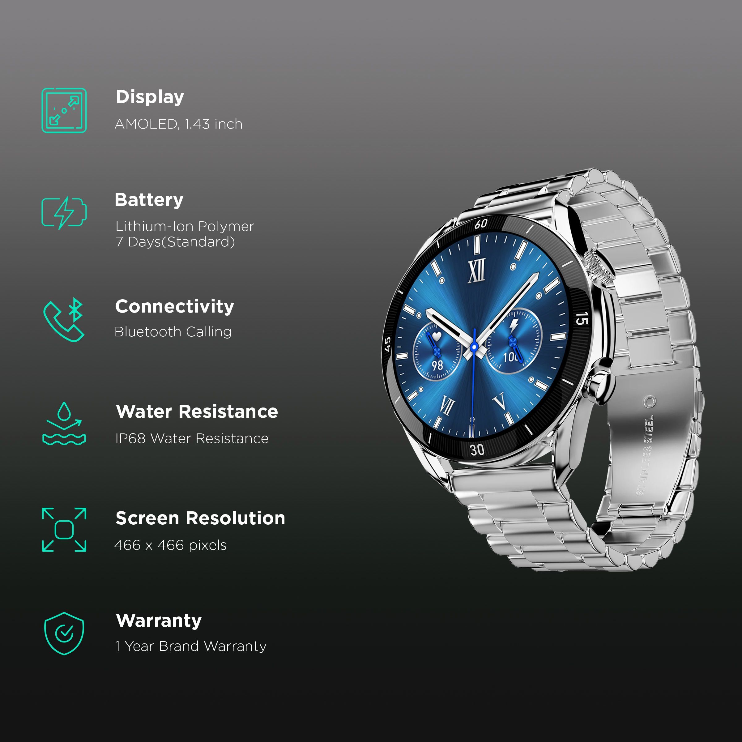 FIRE-BOLTT Legacy Smartwatch with Bluetooth Calling (36.32mm AMOLED Display, IP68 Water Resistant, Silver Strap) FIRE-BOLTT Legacy Smartwatch with Bluetooth Calling (36.32mm AMOLED Display, IP68 Water Resistant, Silver Strap)_2