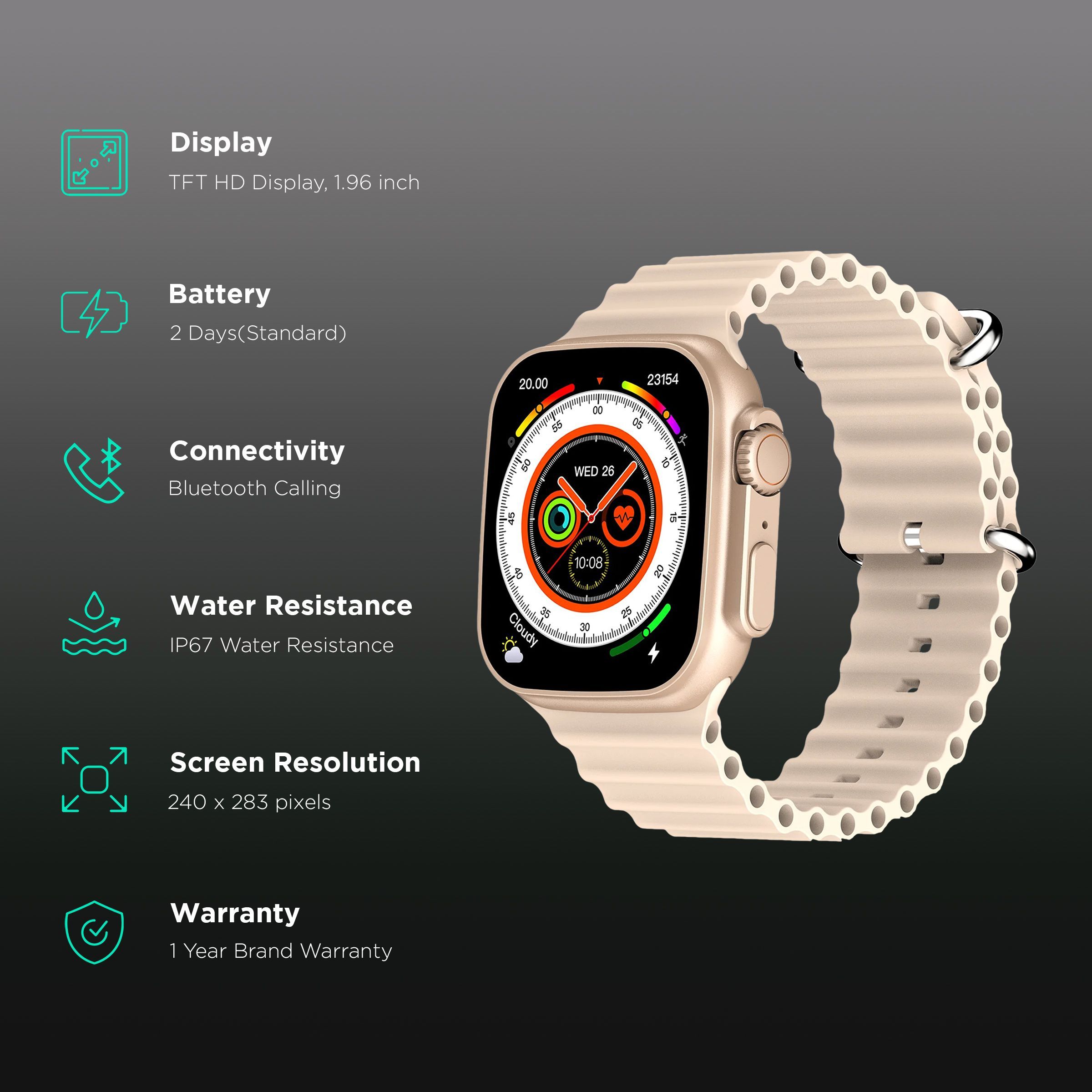 FIRE-BOLTT Warrior Smartwatch with Bluetooth Calling (49.7mm TFT HD Display, IP67 Water Resistant, Rose Gold Strap)_2