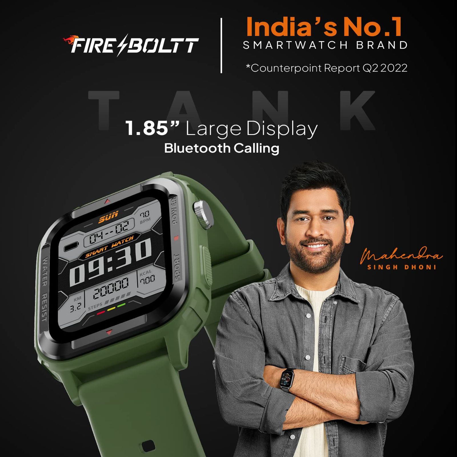 FIRE-BOLTT Tank Smartwatch with Bluetooth Calling (46.50mm Analog-Digital Display, IP67 Water Resistant, Green Strap)_5