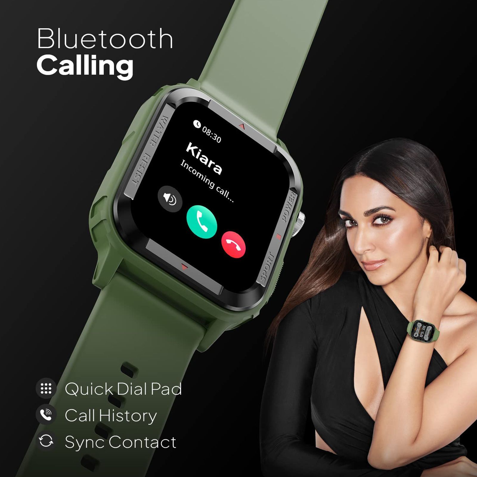 FIRE-BOLTT Tank Smartwatch with Bluetooth Calling (46.50mm Analog-Digital Display, IP67 Water Resistant, Green Strap)_7