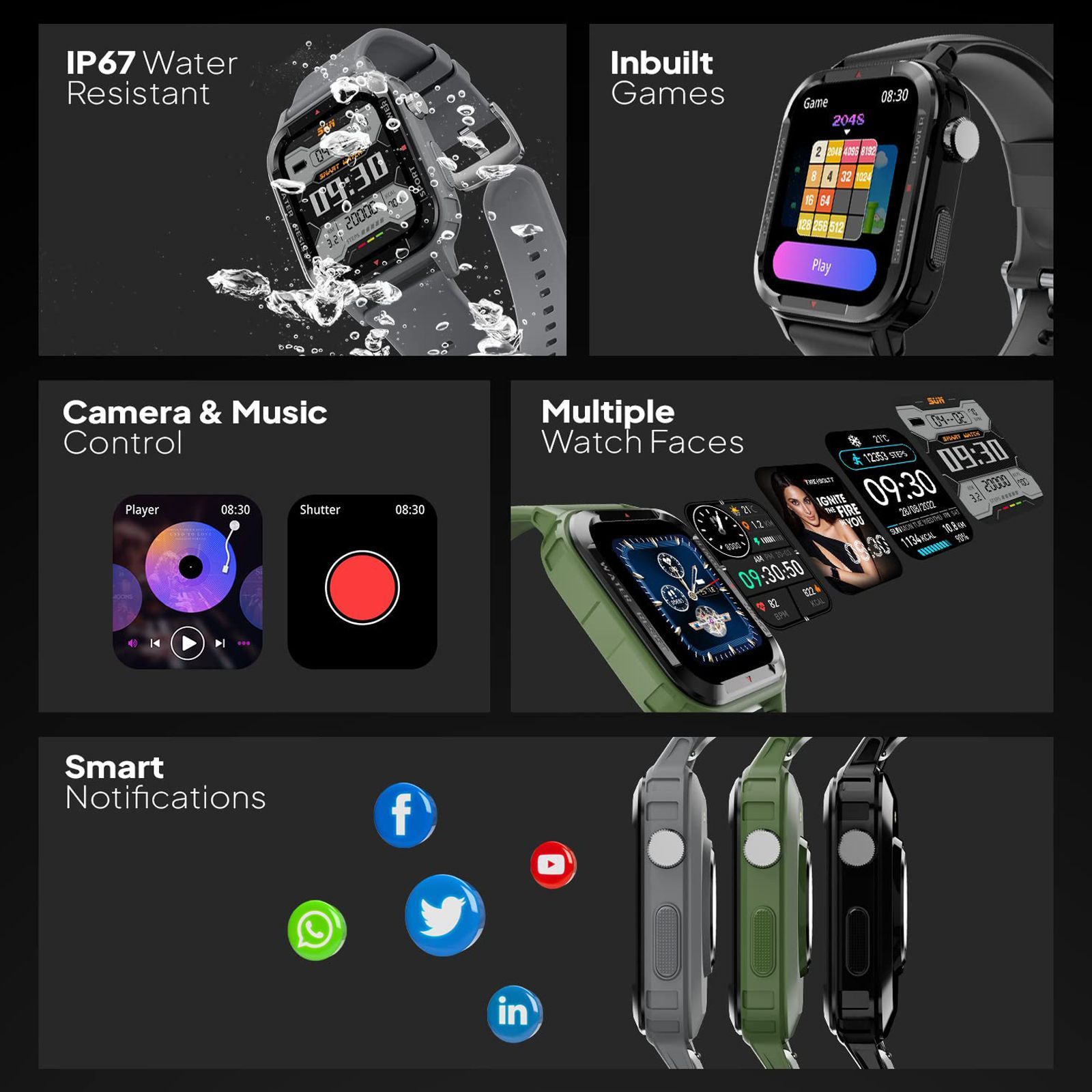 FIRE-BOLTT Tank Smartwatch with Bluetooth Calling (46.50mm Analog-Digital Display, IP67 Water Resistant, Green Strap)_10