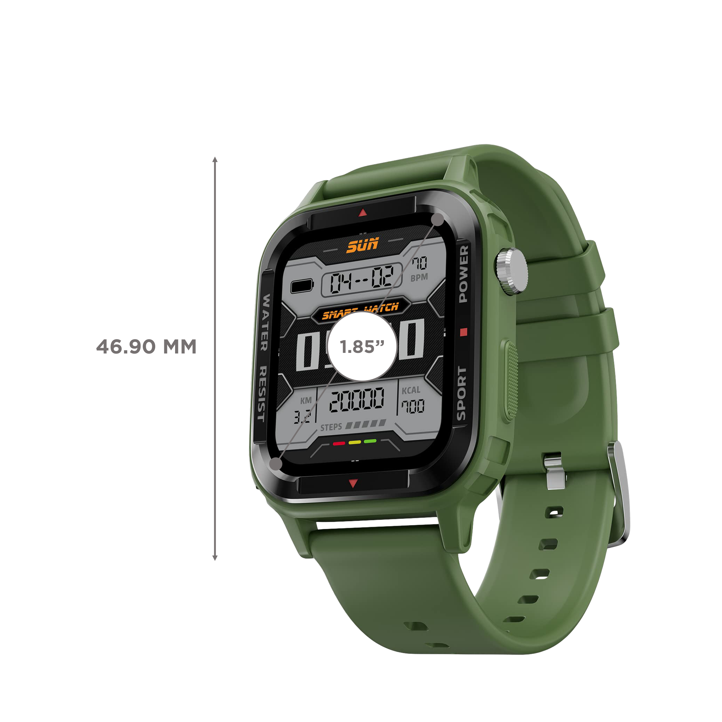 FIRE-BOLTT Tank Smartwatch with Bluetooth Calling (46.50mm Analog-Digital Display, IP67 Water Resistant, Green Strap)_3