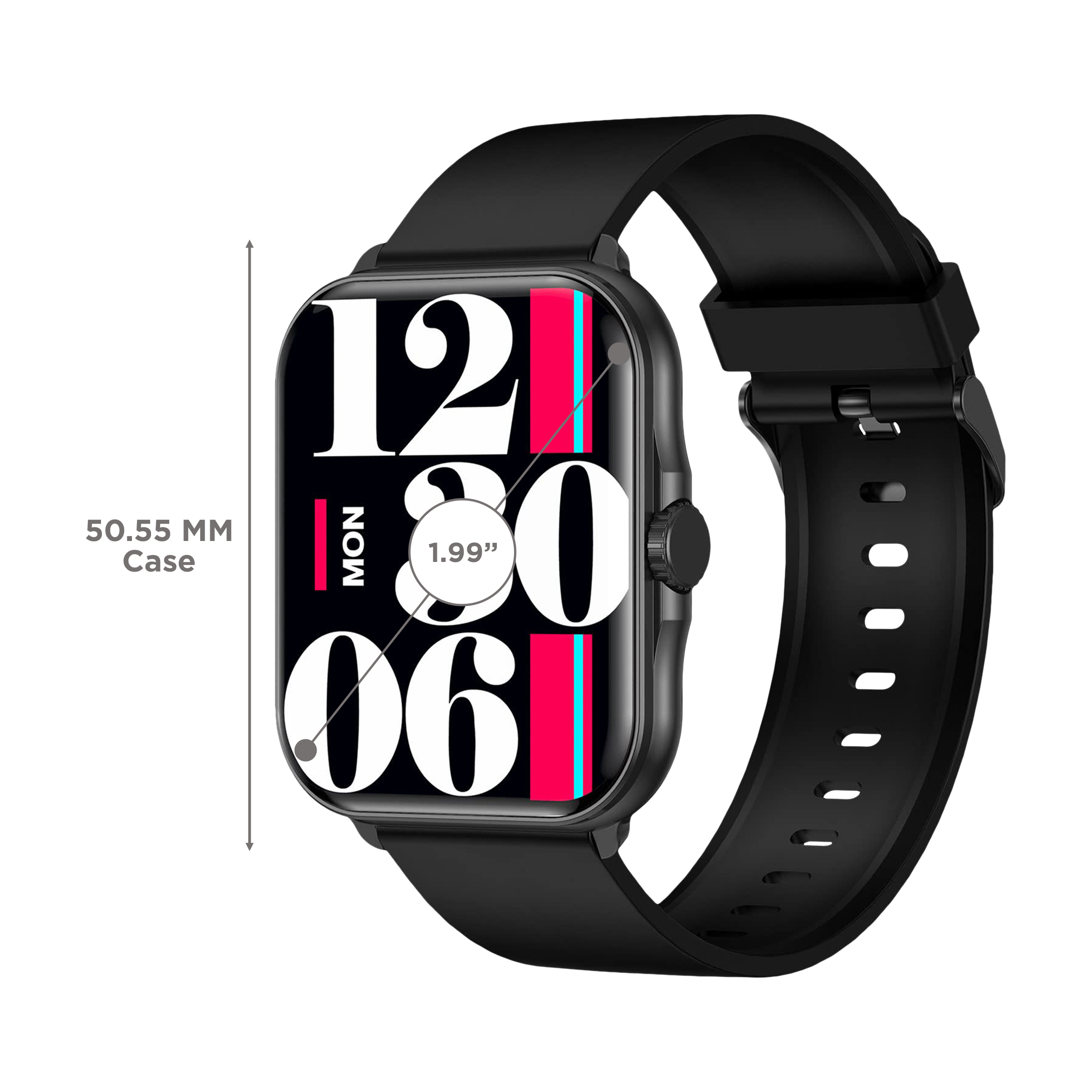 FIRE-BOLTT Eterno Smartwatch with Bluetooth Calling (50.55mm LED Display, IP68 Water Resistant, Black Strap)_3